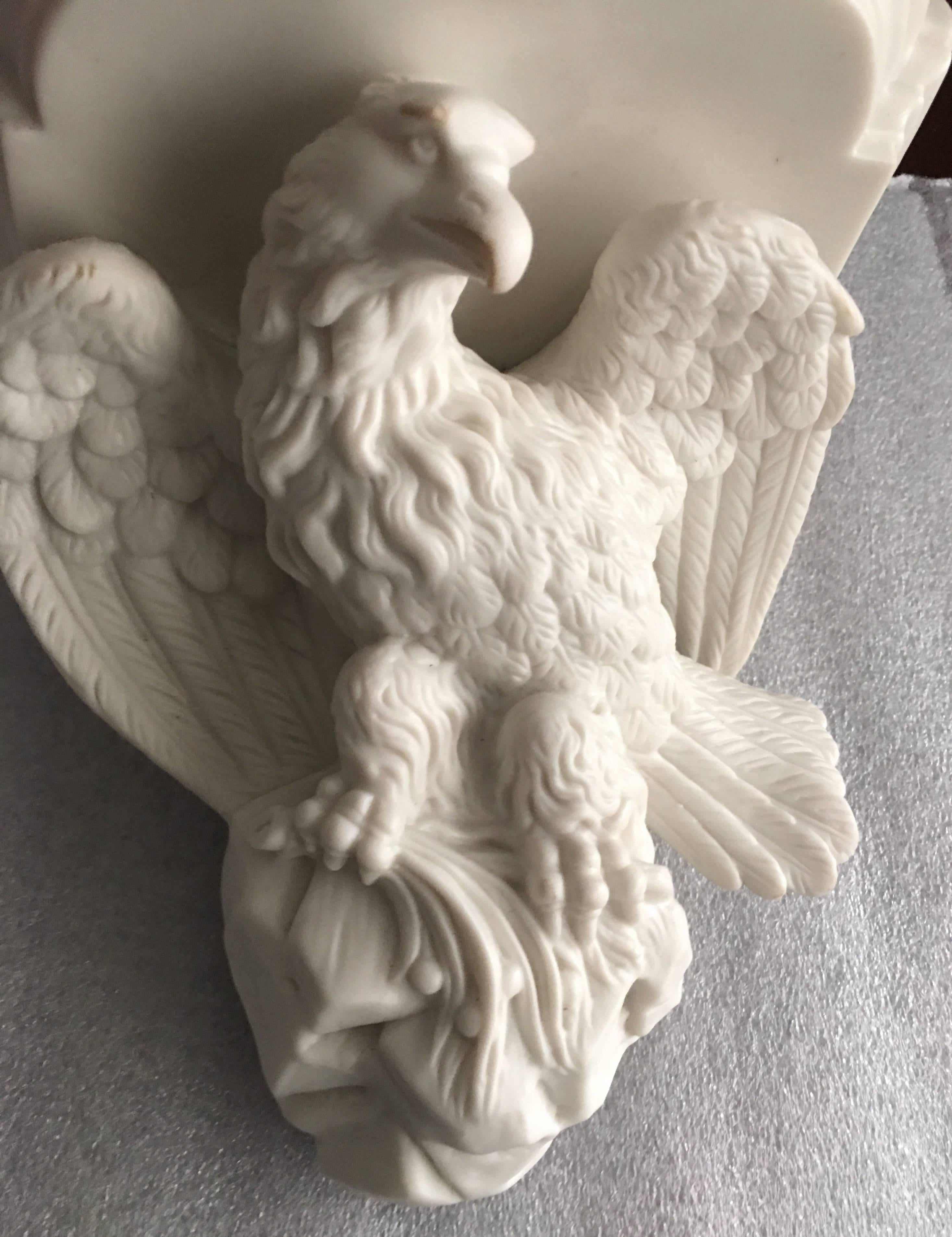 Late 19th century American Parian ware eagle wall bracket. Back hook for hanging. Hanging hardware not included. 