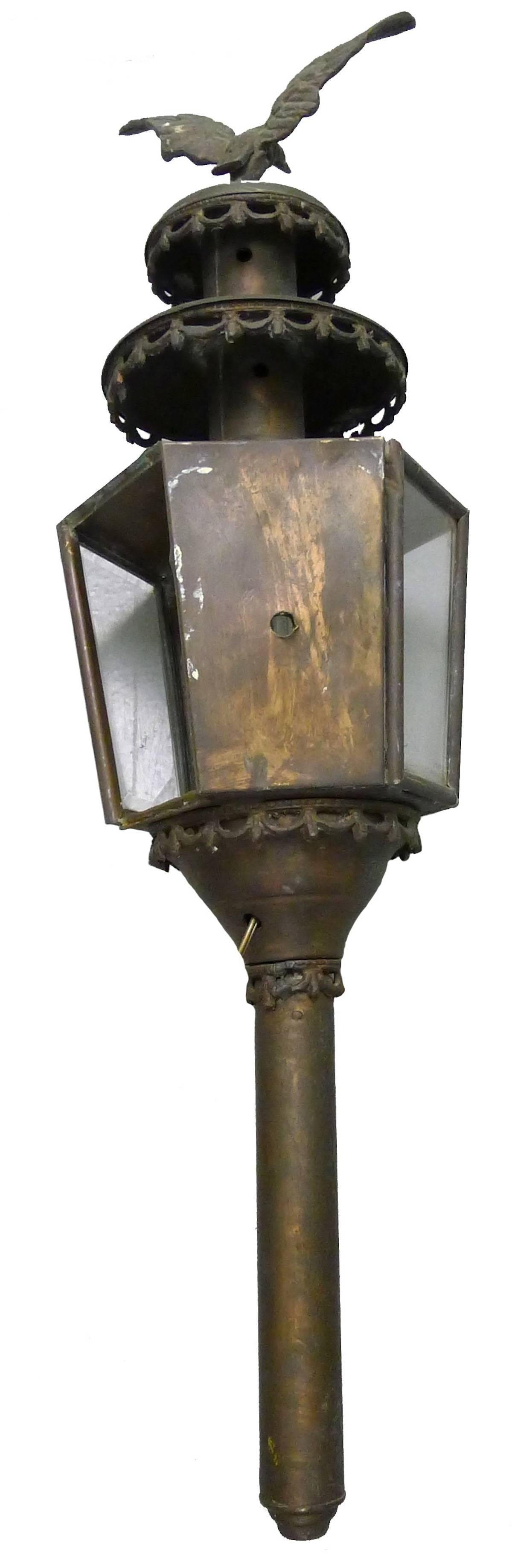 Late 19th Century Pair of American Federal Brass Eagle Coach Lanterns