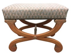 Pair of Fortuny Upholstered Painted Curule Benches