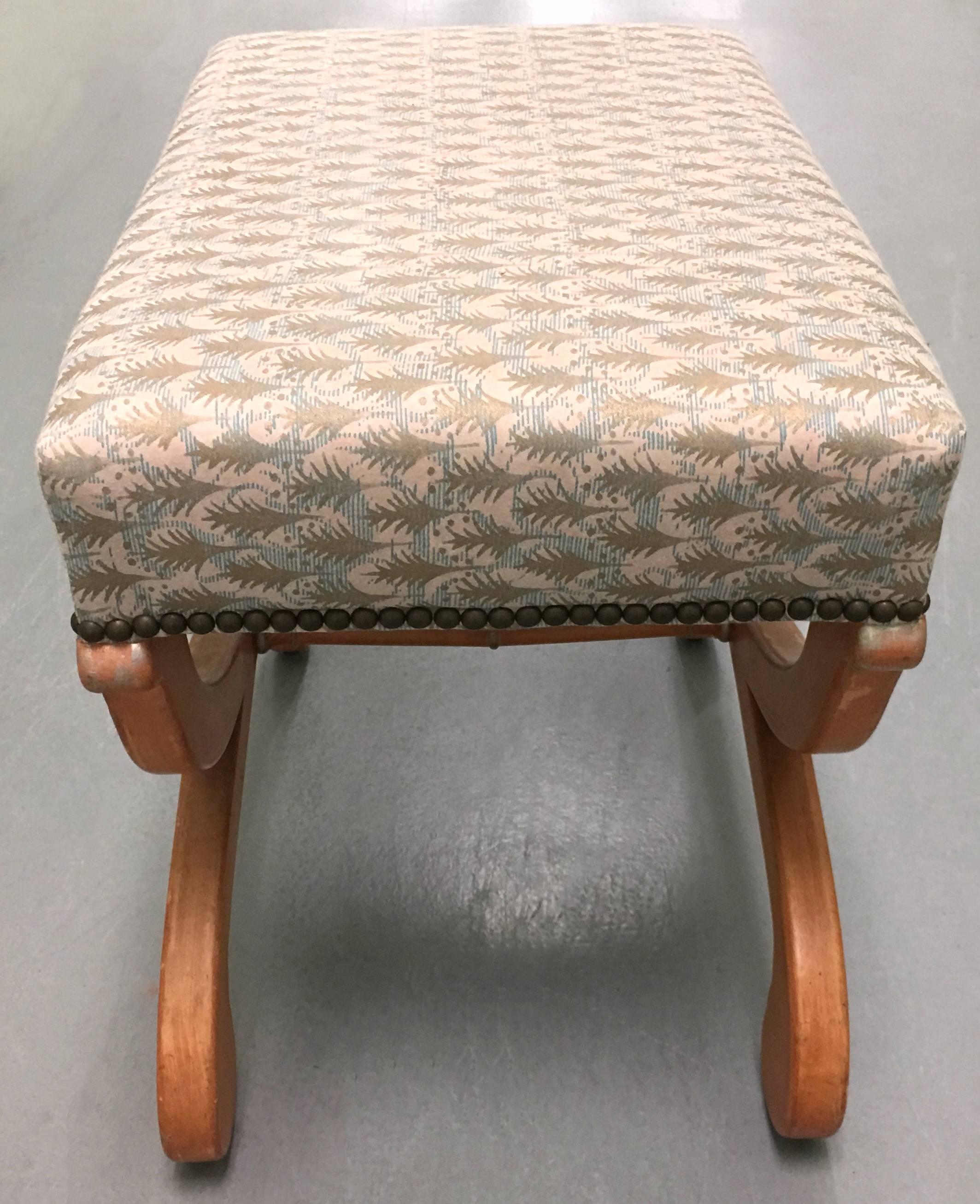 Mid-20th Century Pair of Fortuny Upholstered Painted Curule Benches