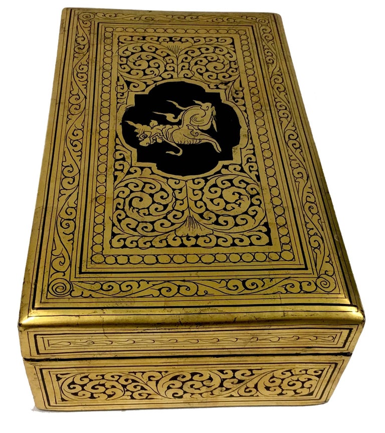 Burmese Gold and Black Lacquer Box at 1stDibs