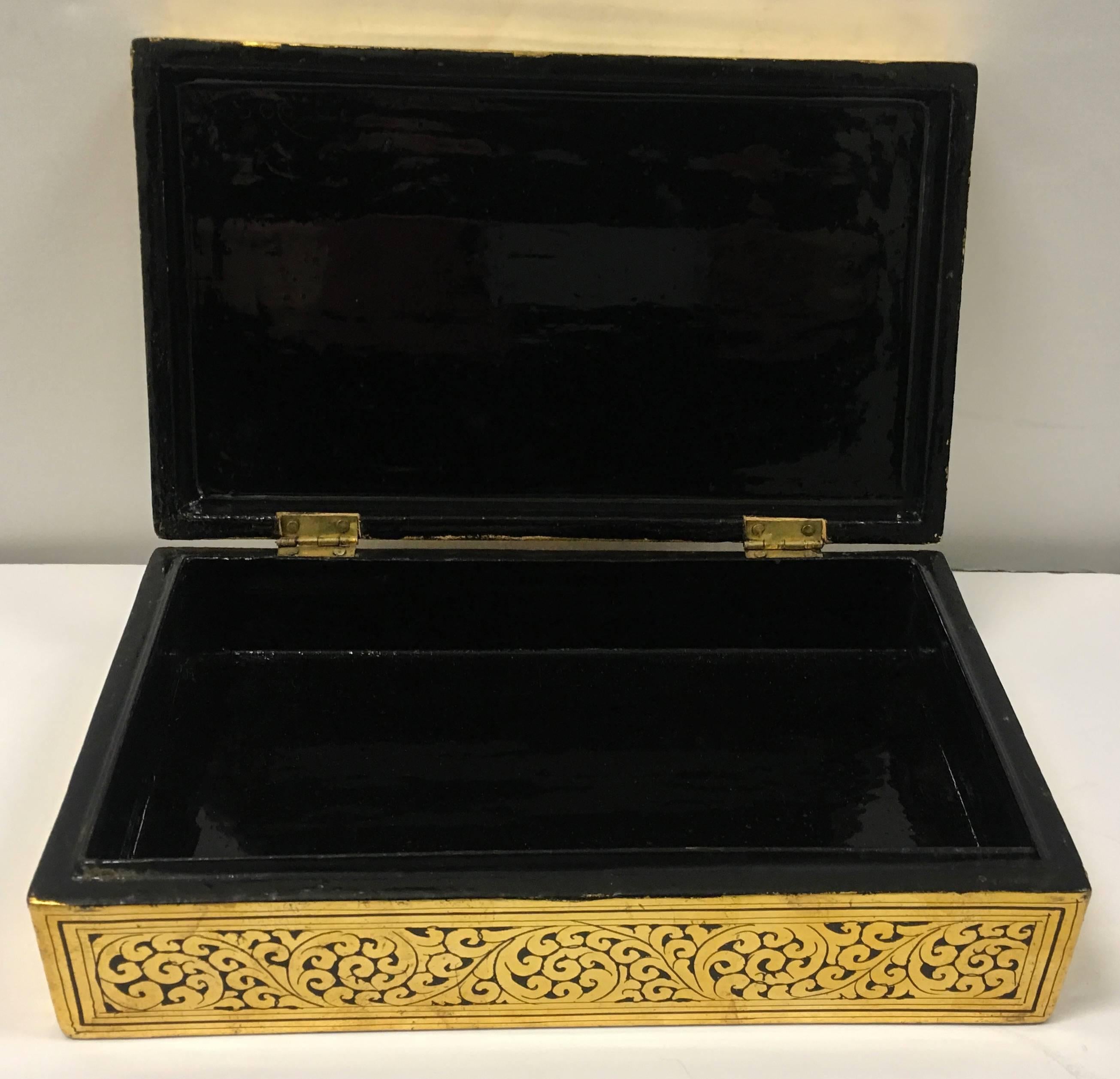 Chinoiserie Burmese Gold and Black Lacquer Box