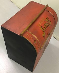 Red Tole Hand-Painted Tea Bin/ Side Table by Bacon Stickney & Co.