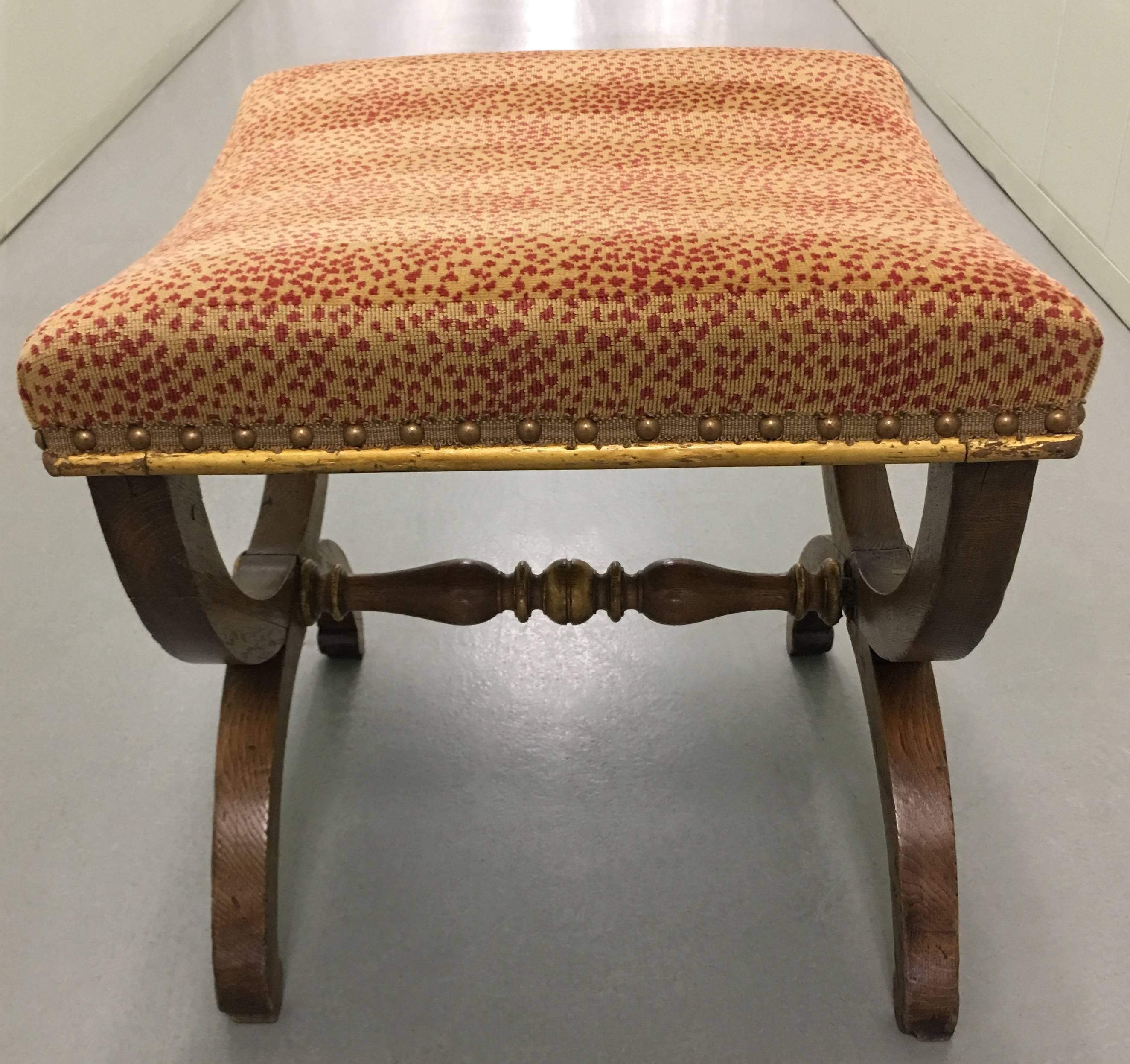 English Fruitwood and Gilt Curule Bench In Good Condition In Stamford, CT