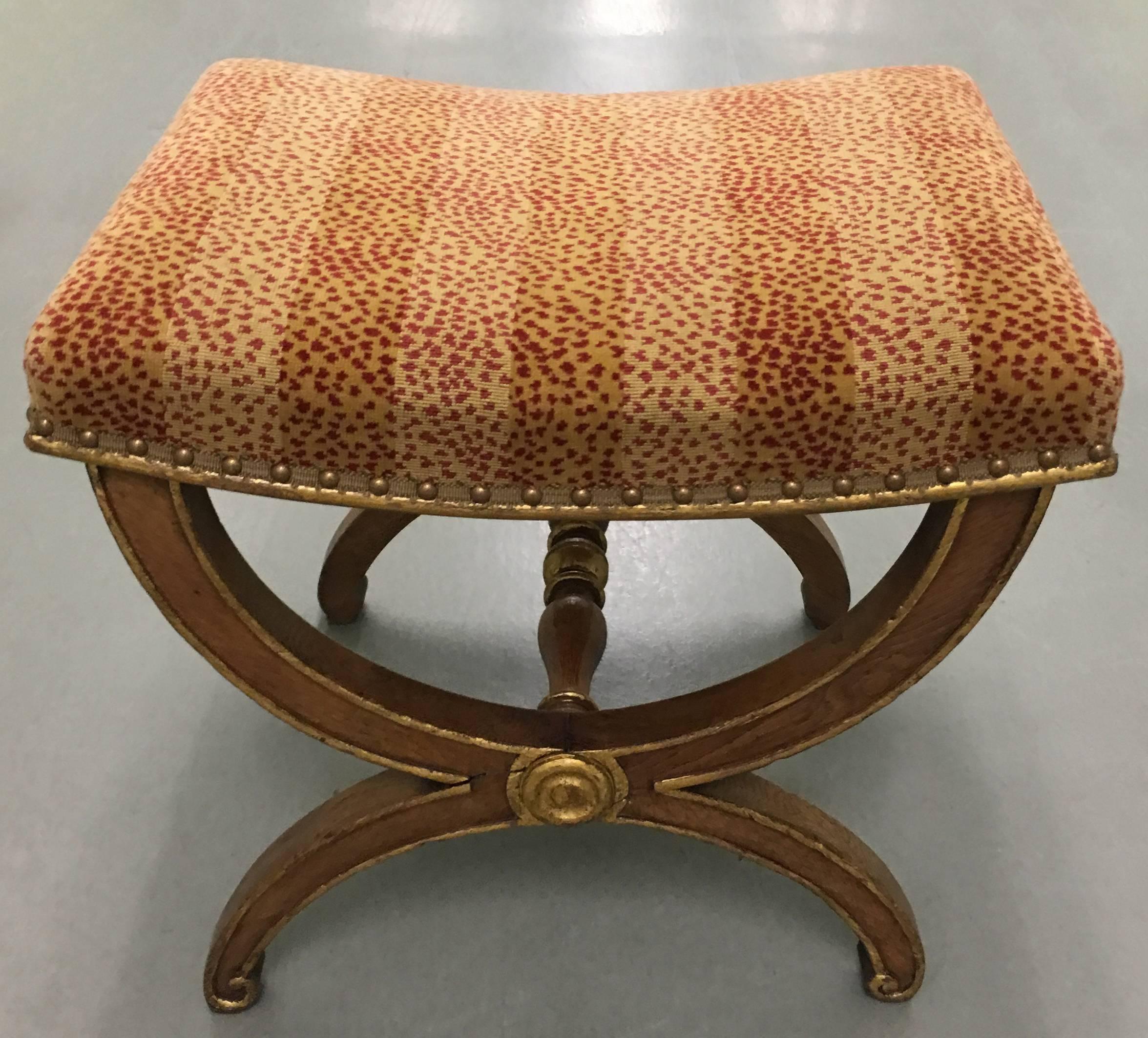 Late 20th Century English Fruitwood and Gilt Curule Bench