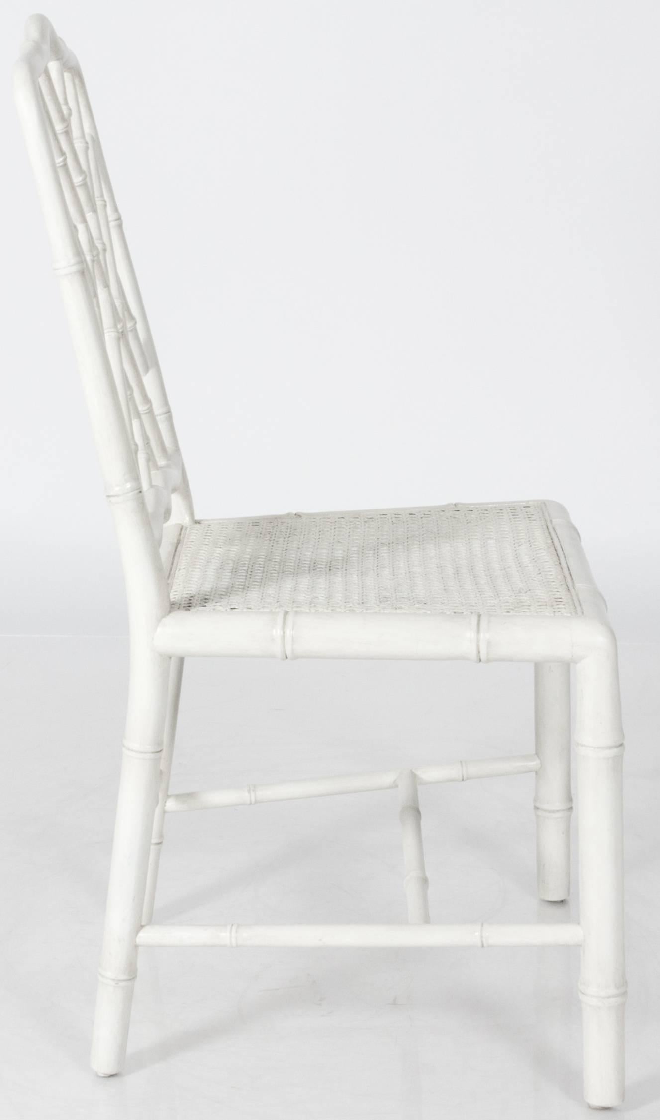 Chinoiserie White Painted Faux Bamboo Side Chair