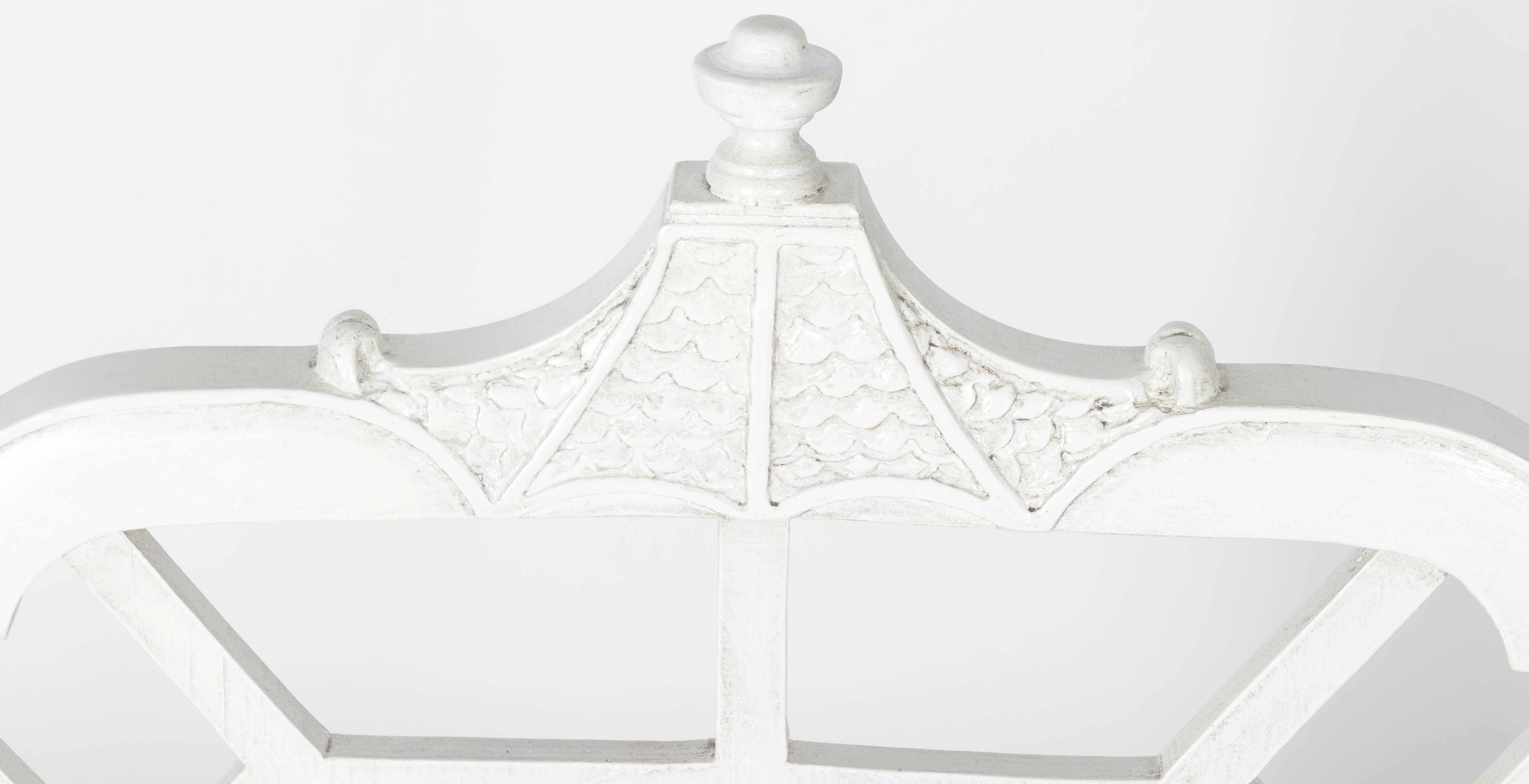 American White Chinoiserie Pagoda Motif Newly Upholstered Settee
