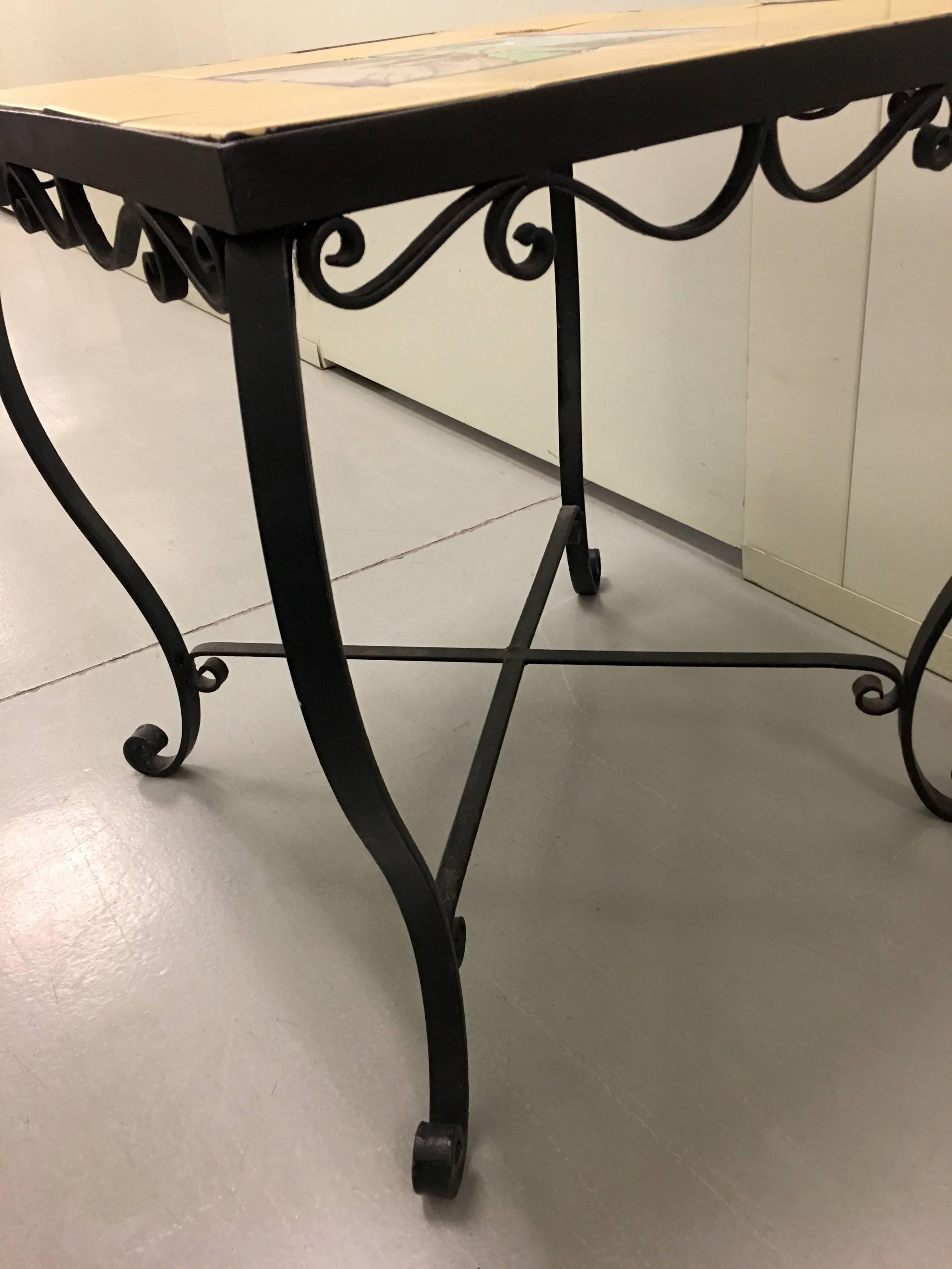 wrought iron table with tile top