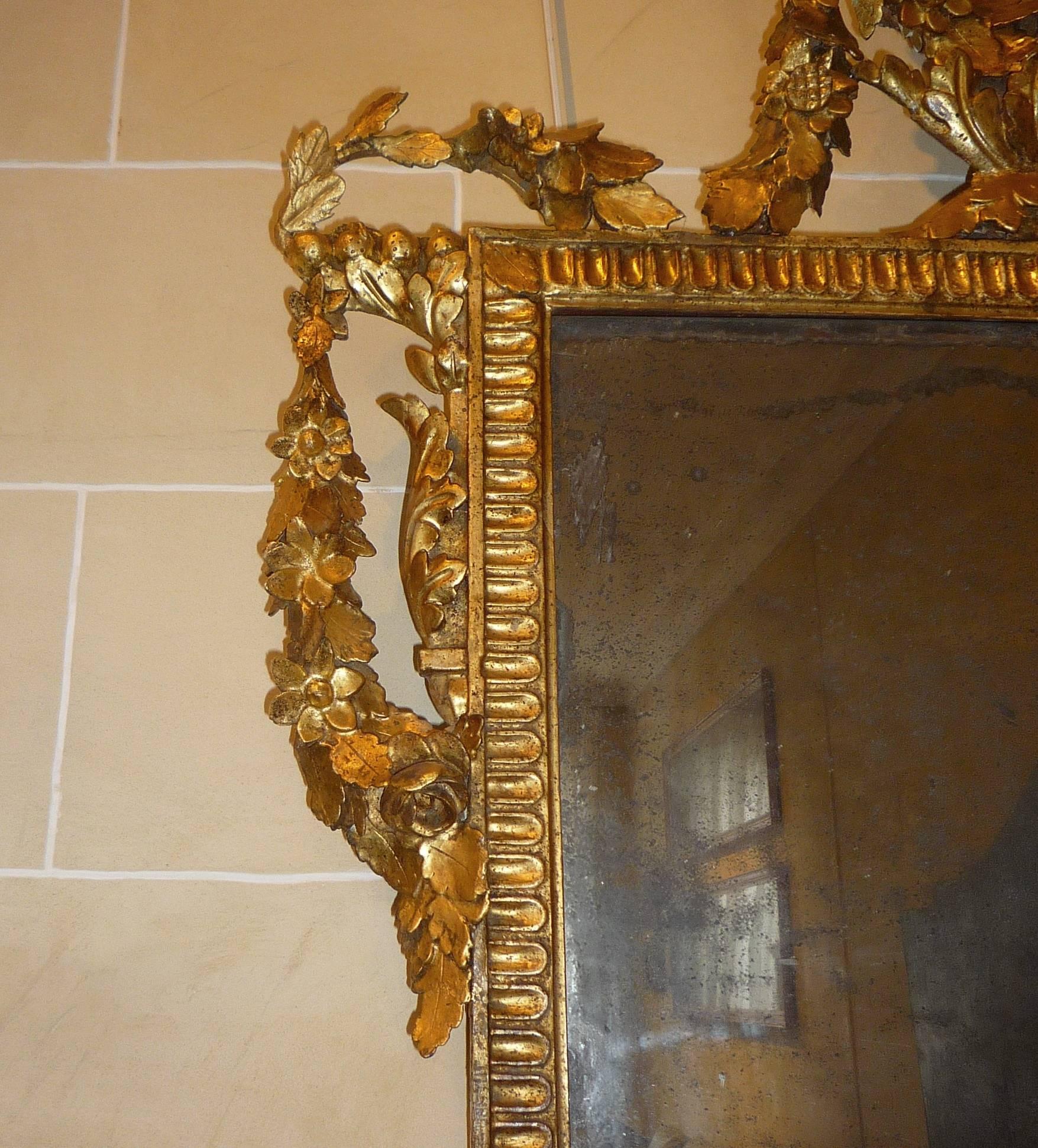 18th Century Italian Tuscan Neoclassical Carved and Giltwood Mirror 1