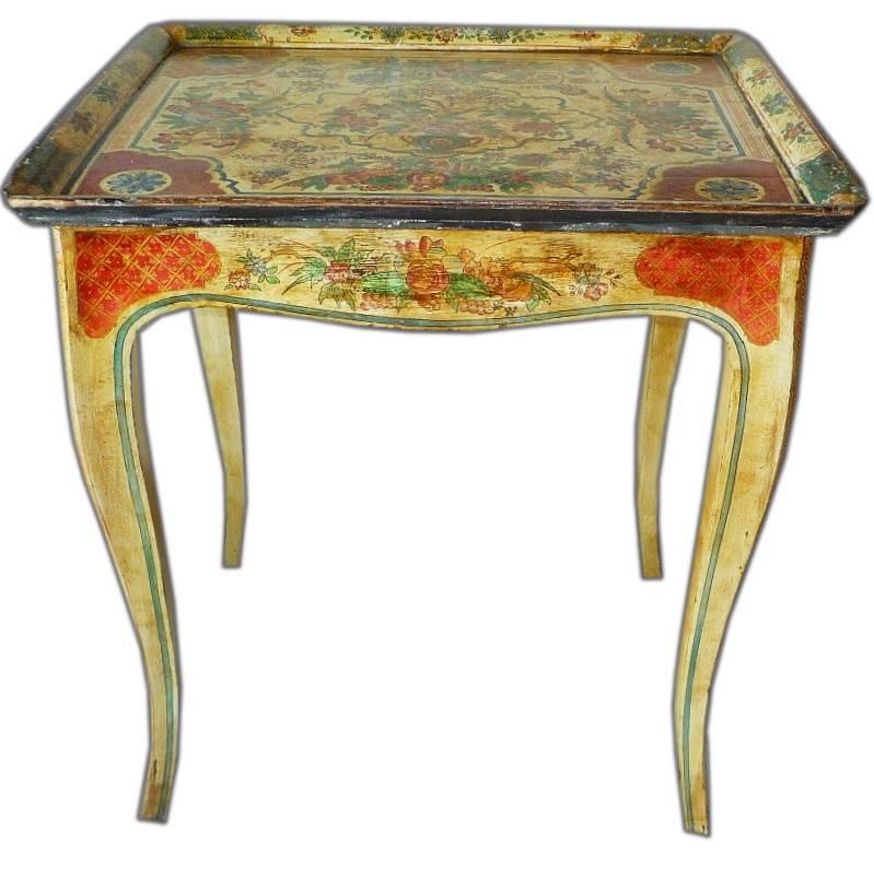 1950s Side Table with a 18th Century Venetian Painted Top For Sale