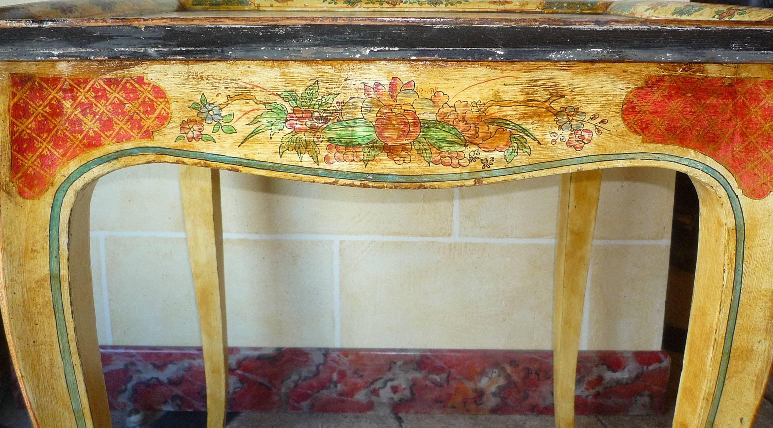 1950s Side Table with a 18th Century Venetian Painted Top In Fair Condition For Sale In Paris, FR