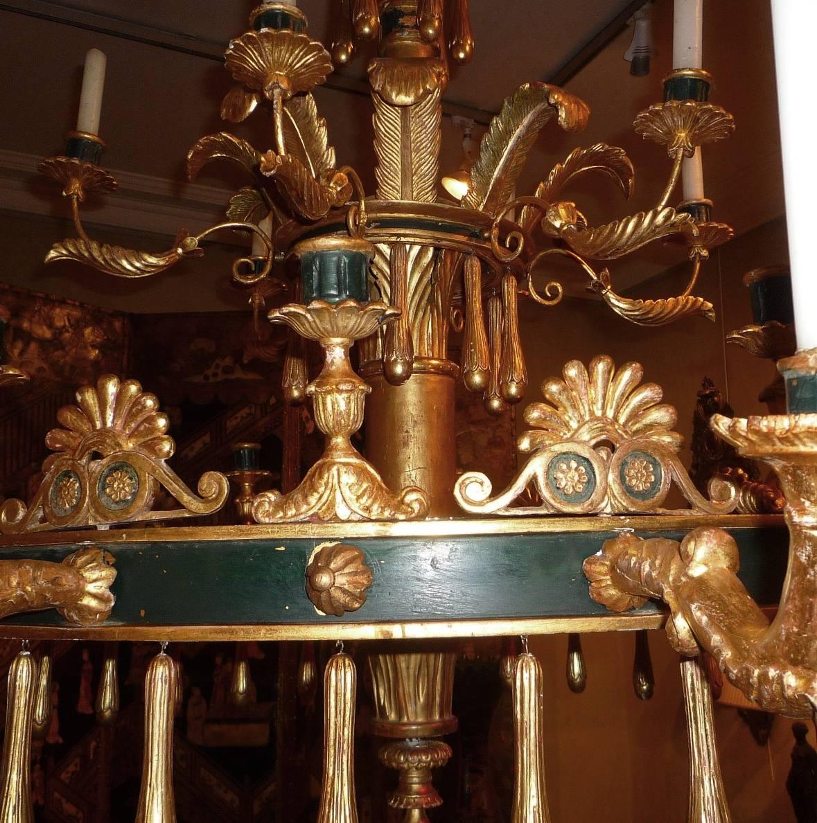 19th Century Neapolitan Neoclassical Gilt and Painted Wood Chandelier, Italy, circa 1815