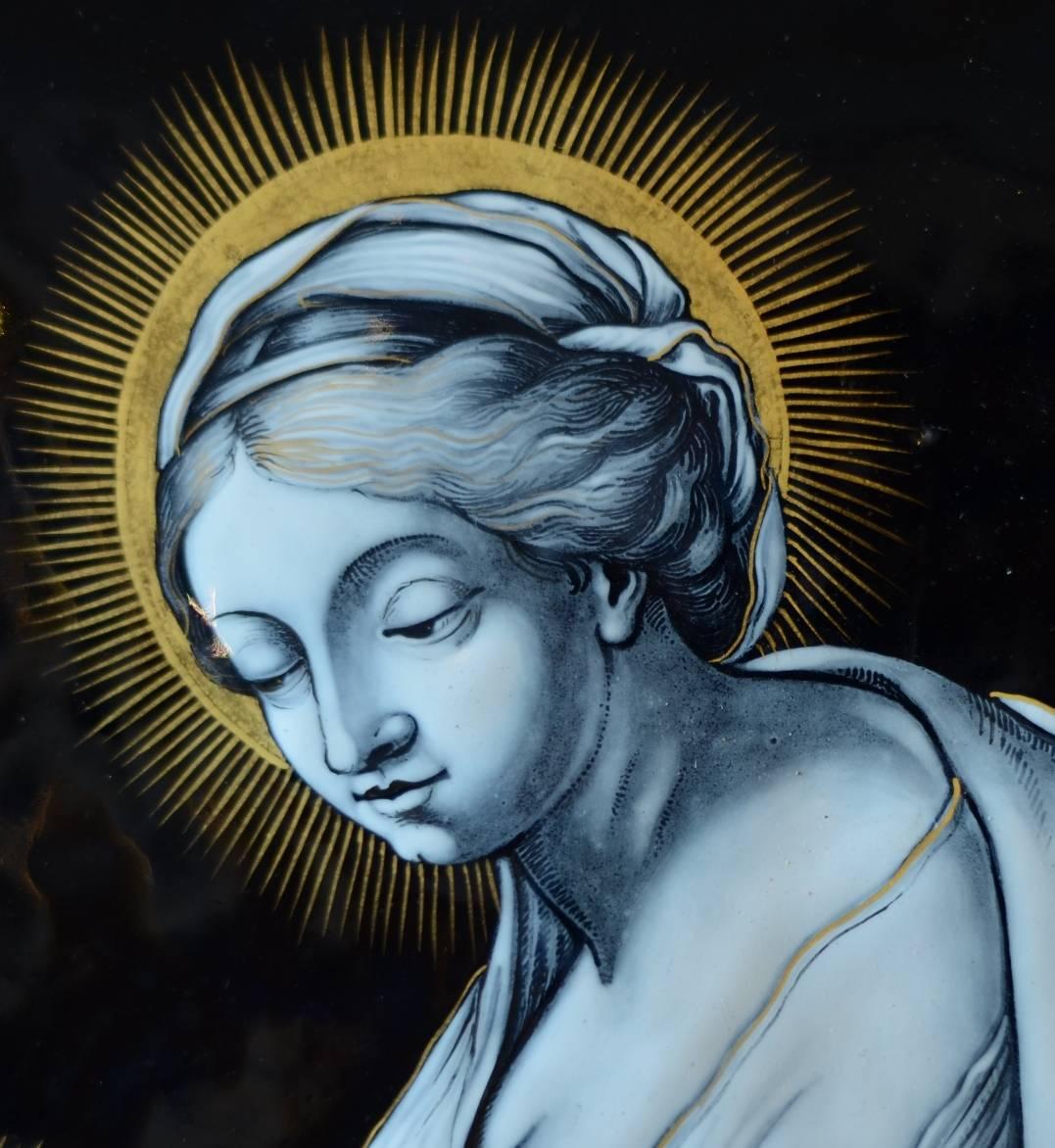 Madonna with Child, French Limoges Enamel Plaque, Signed Laudin, circa 1650 In Good Condition In Paris, FR