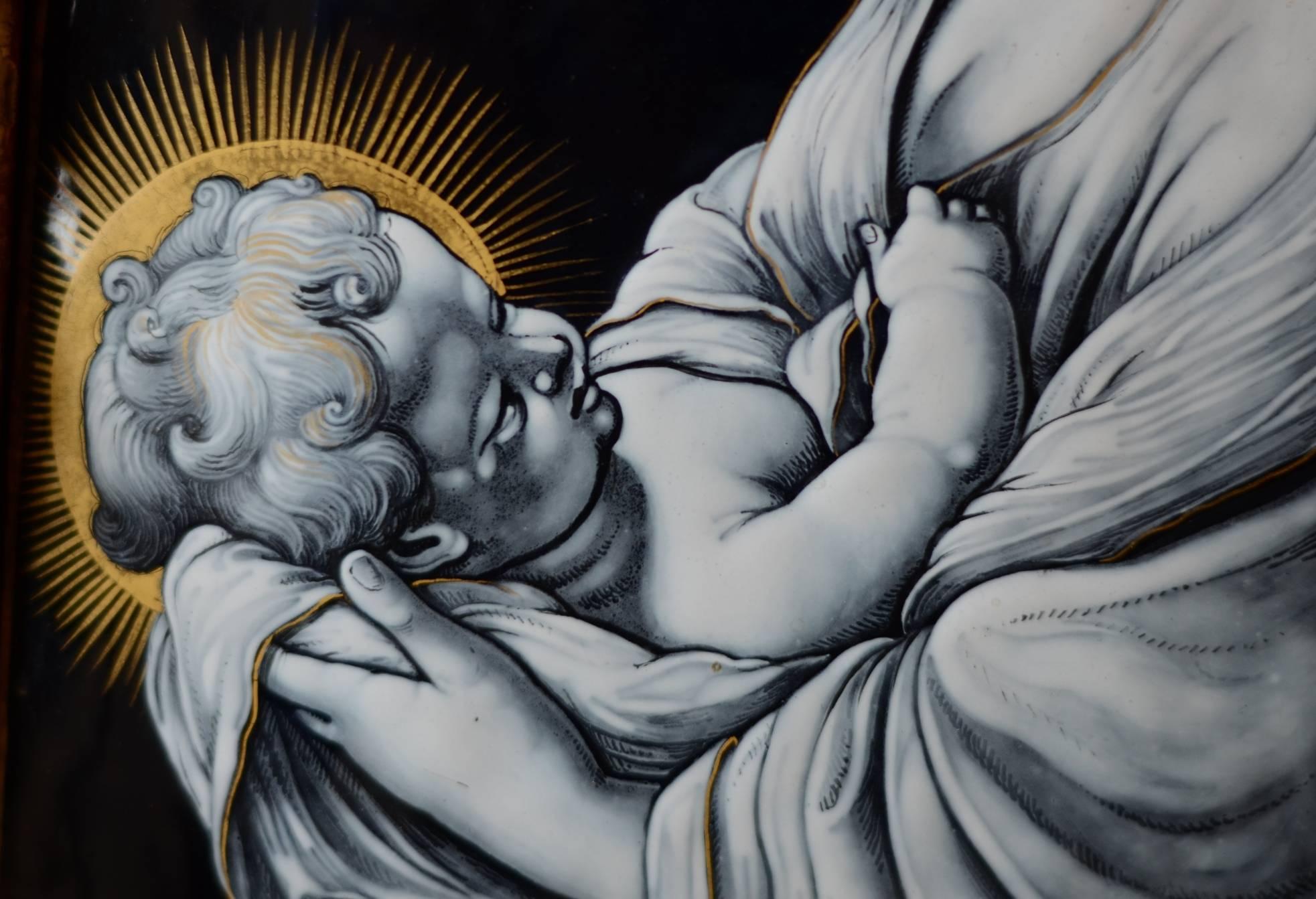 Mid-17th Century Madonna with Child, French Limoges Enamel Plaque, Signed Laudin, circa 1650