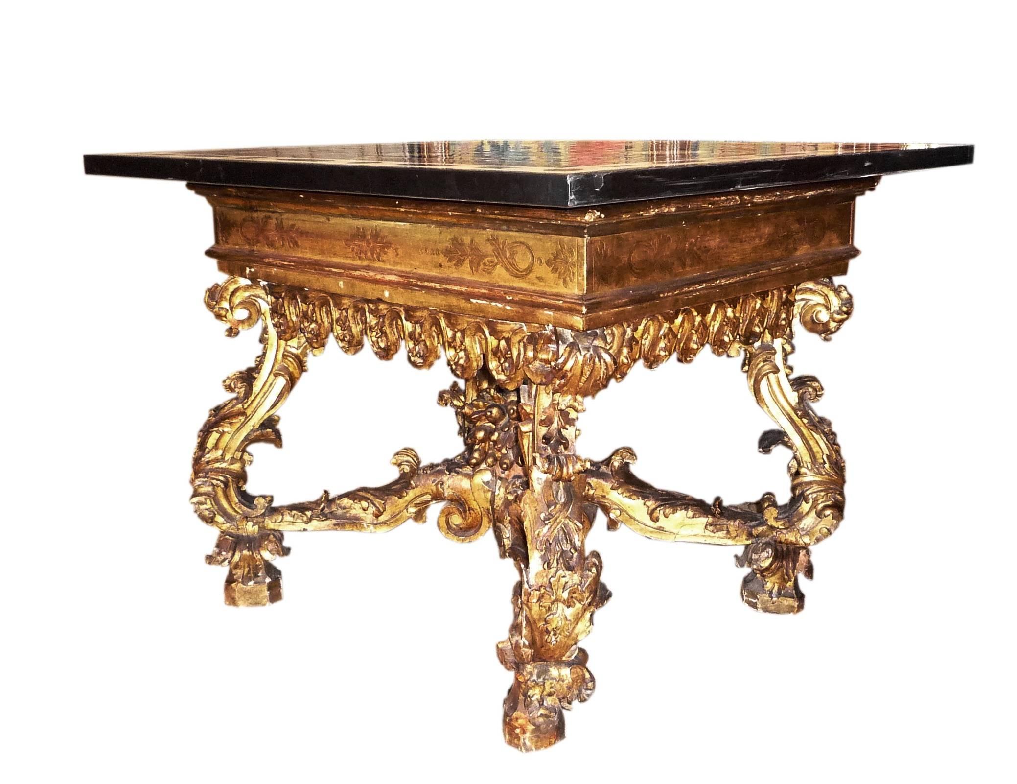 Italian Fine 18th Century Roman Baroque Table with a 19th Century Pietra Dura Top