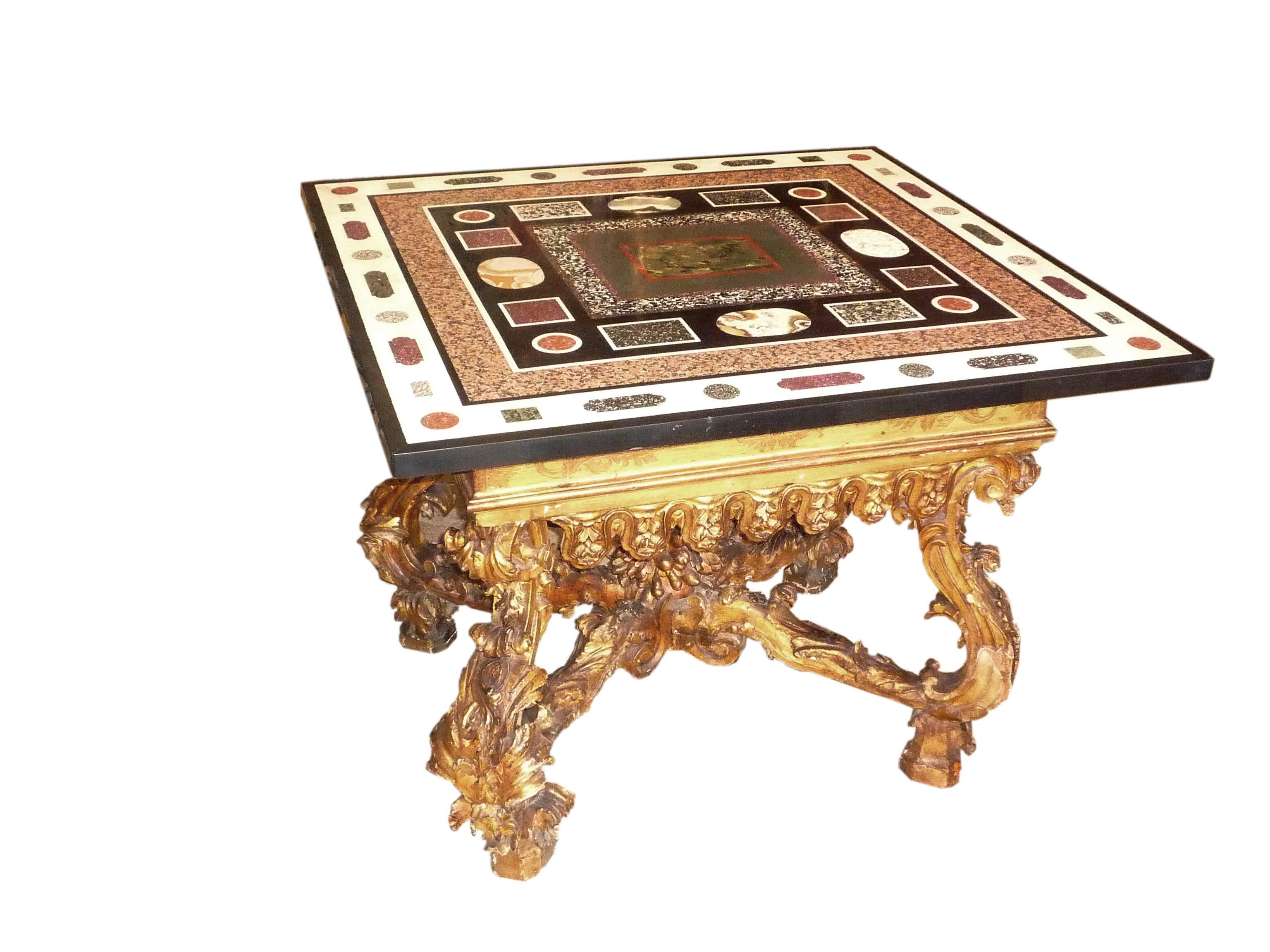 Carved Fine 18th Century Roman Baroque Table with a 19th Century Pietra Dura Top