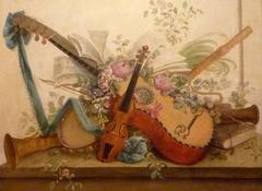 Pair of Louis XVI Period Paintings Le Riche Musical Instruments Trophies