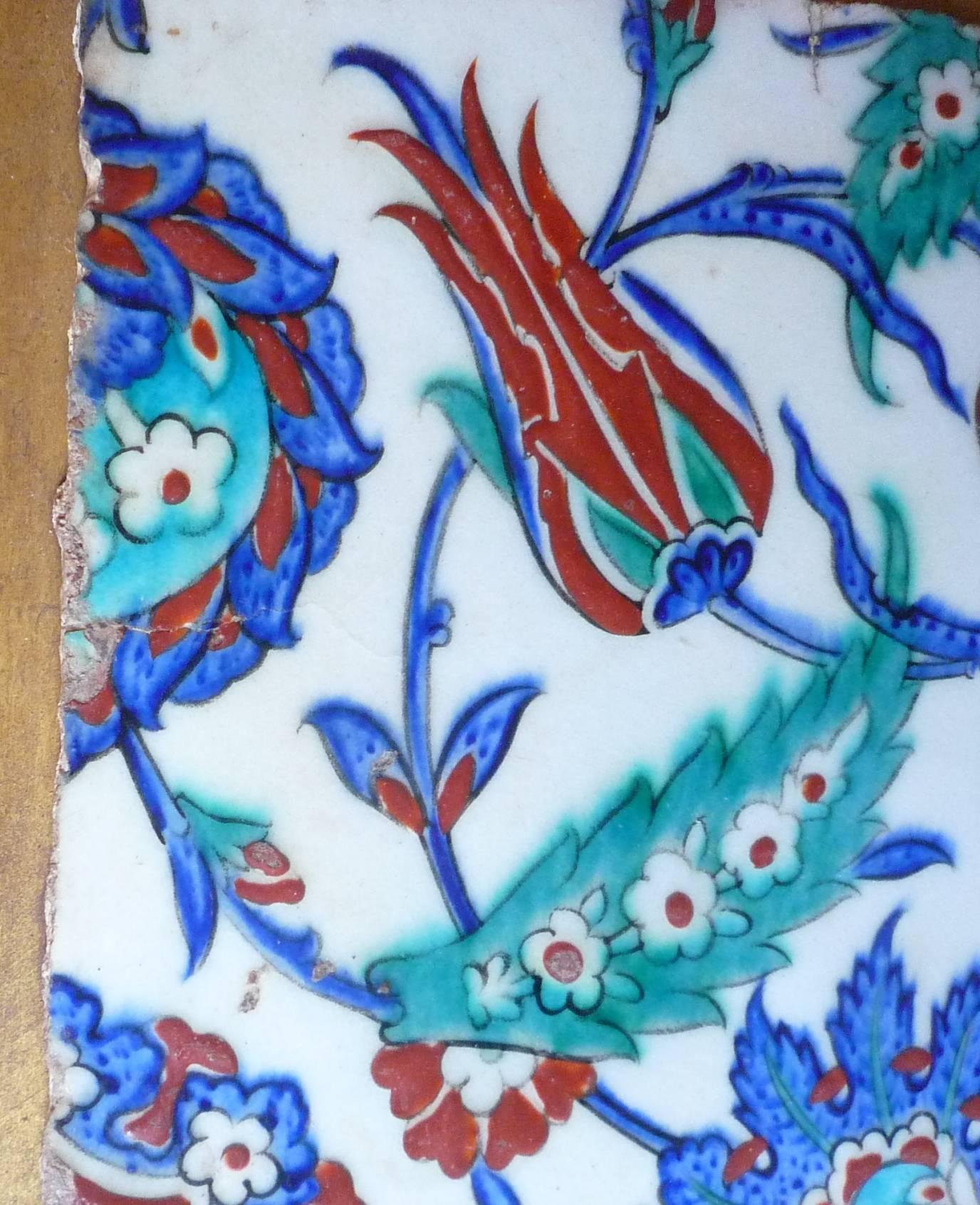 Turkish Ottoman Iznik Ceramic Tile with Tulips and Other Flowers, 16th Century