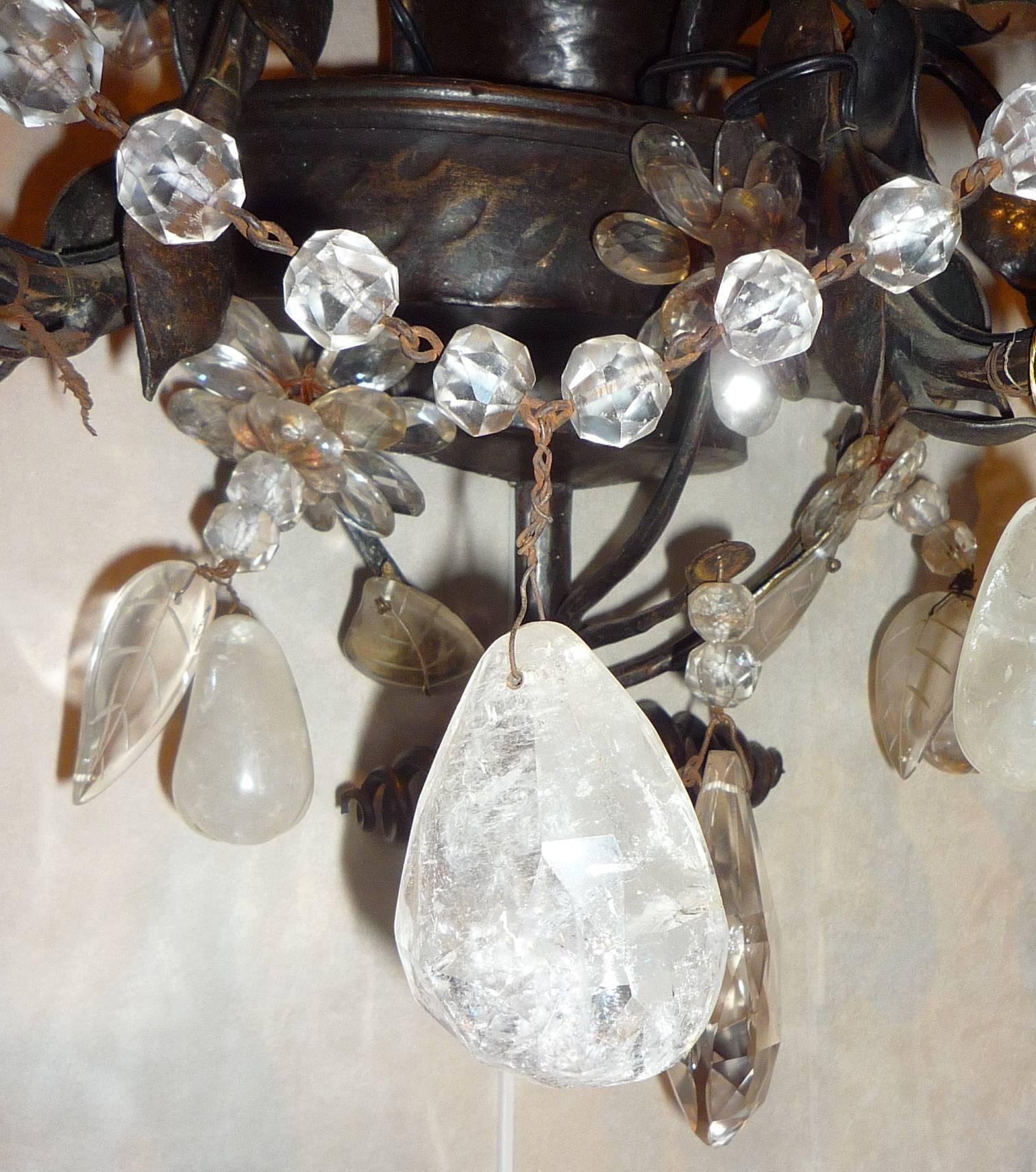 Pair of Large French Iron and Rock Crystal Sconces, Baguès, circa 1950 In Good Condition For Sale In Paris, FR