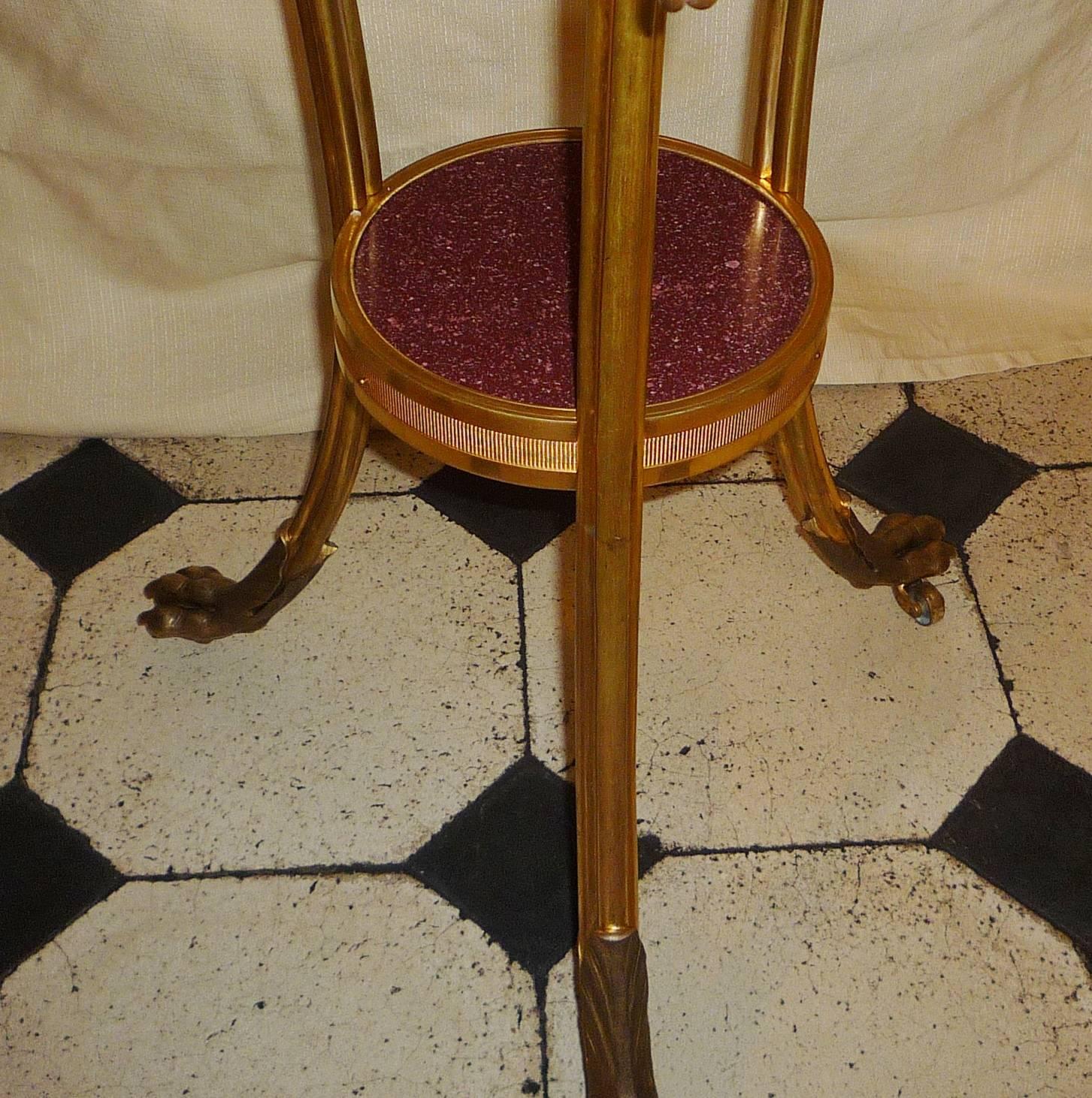 Pair of French Tripod Gueridons with Porphyry Tops, Model by Weisweiler, 1870 In Excellent Condition In Paris, FR