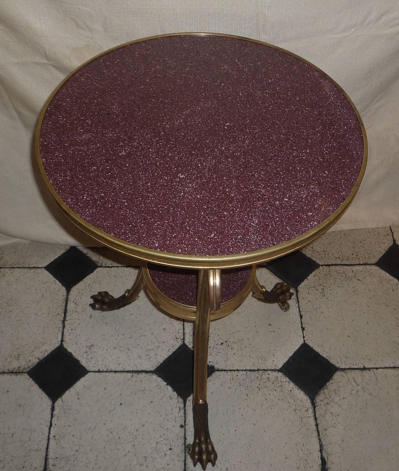 Late 19th Century Pair of French Tripod Gueridons with Porphyry Tops, Model by Weisweiler, 1870