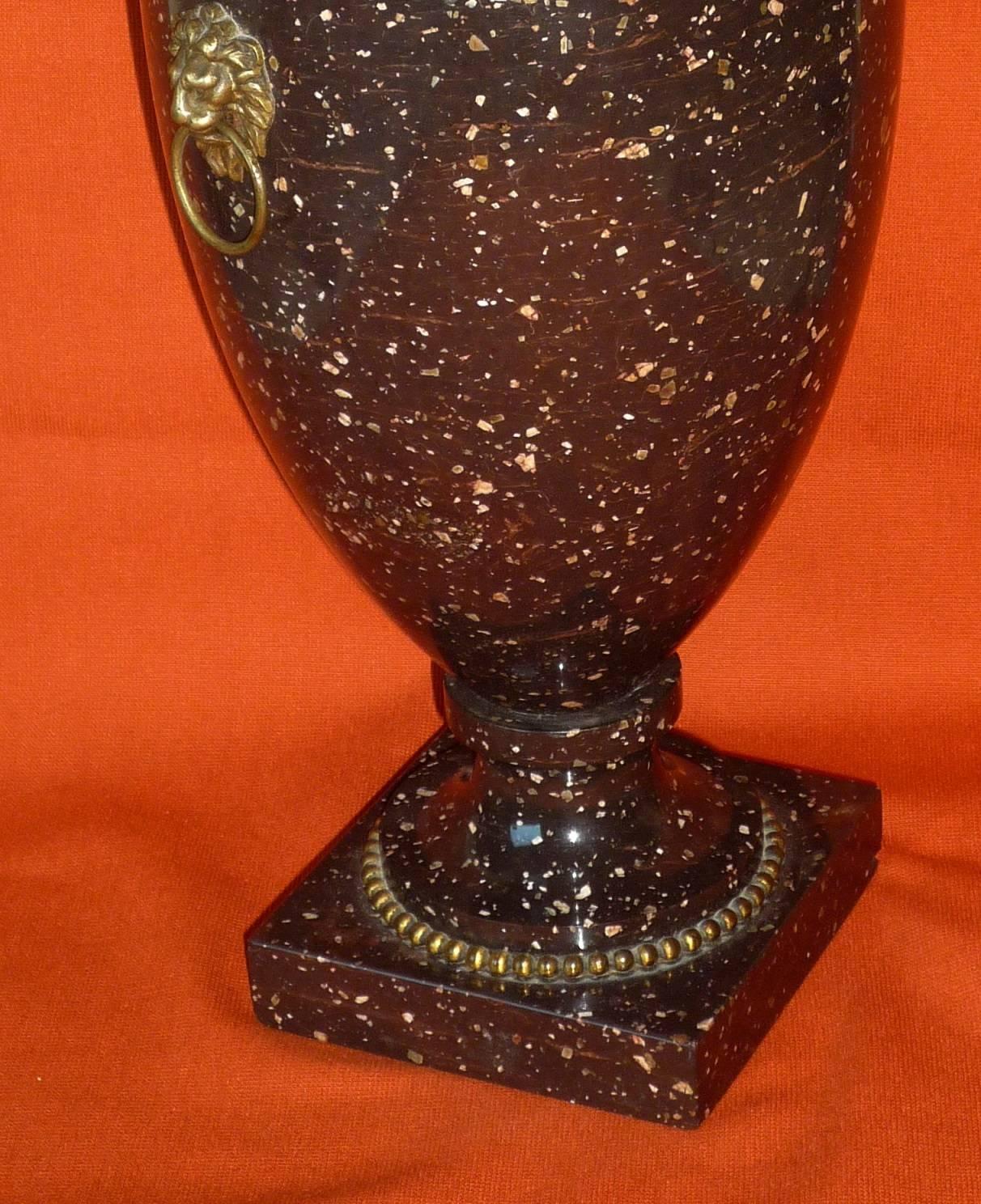 A fine Swedish neoclassical porphyry covered vase (Blyberg), the lid (restored) can become a candle holder. Gustave IV Adolphe period, circa 1810-1820.
