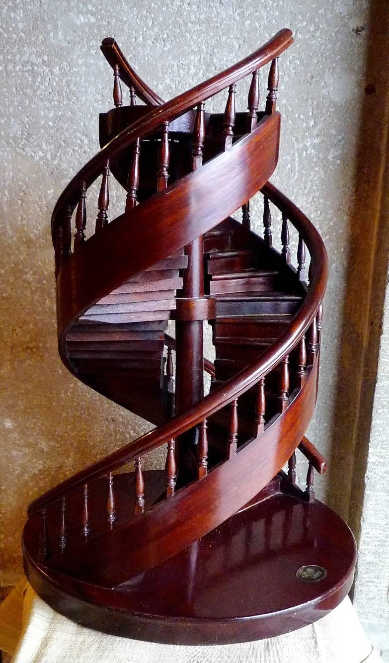 Napoleon III French Mahogany Miniature Double Spiral Staircase, Model by a Craftsman, 1876