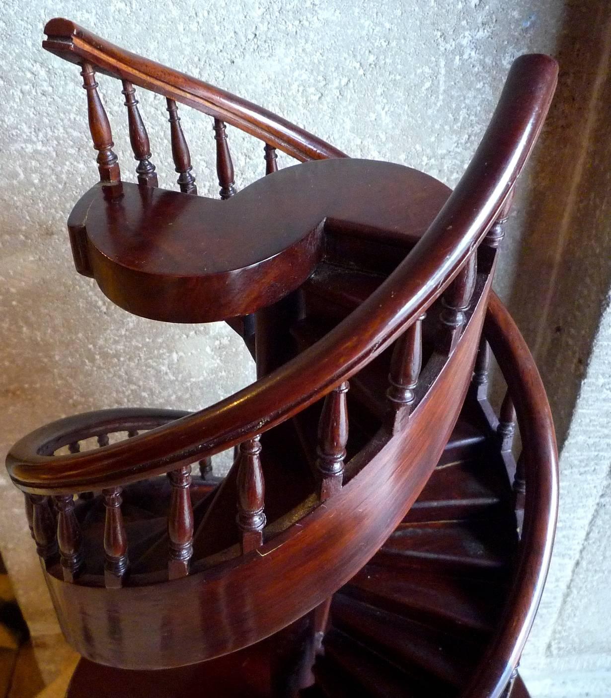 Late 19th Century French Mahogany Miniature Double Spiral Staircase, Model by a Craftsman, 1876