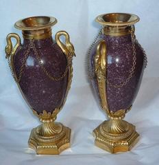 Pair of French Gilt Bronze Mounted Egyptian Porphyry Vases, circa 1790-1800