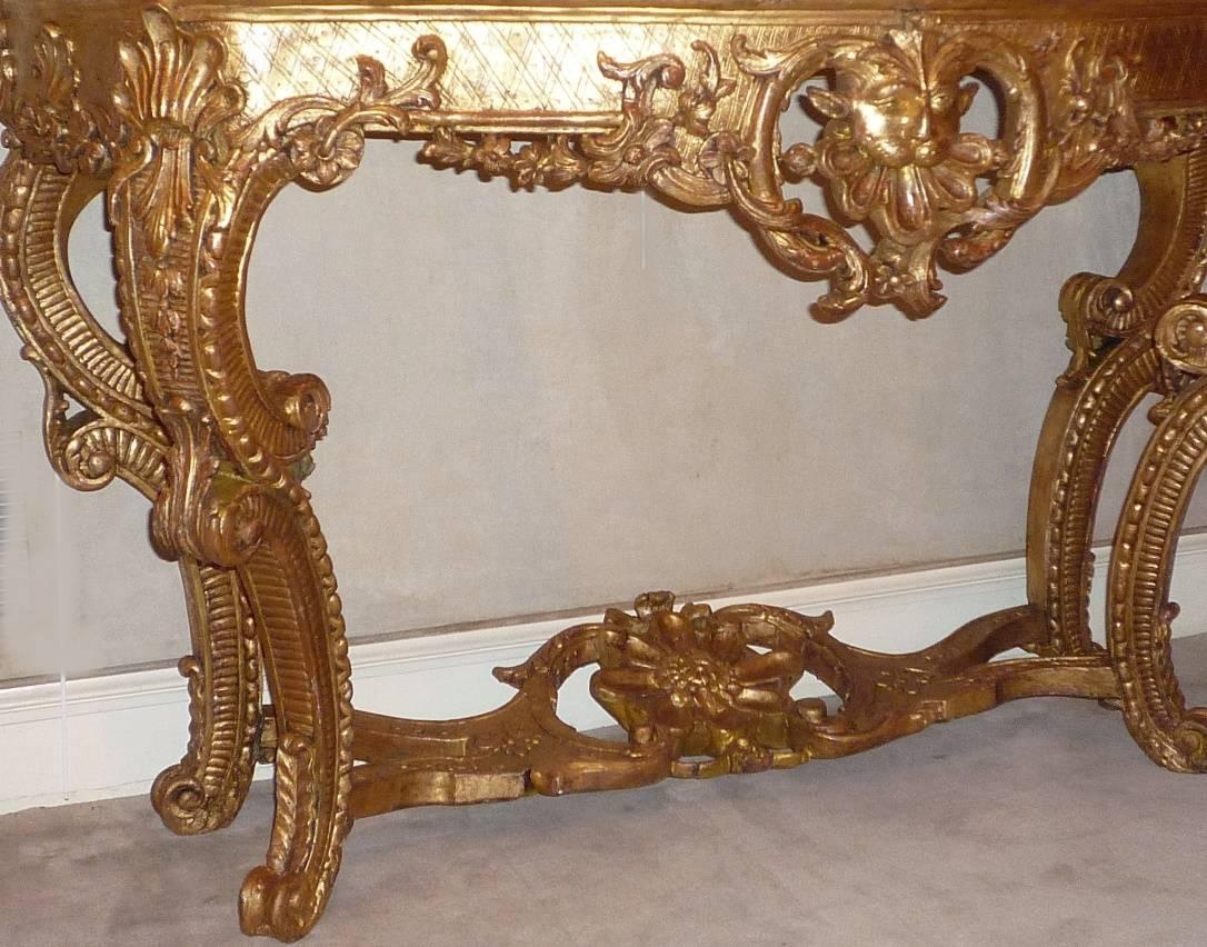 Carved French Regence Period Giltwood Console Table with Marble Top, circa 1730