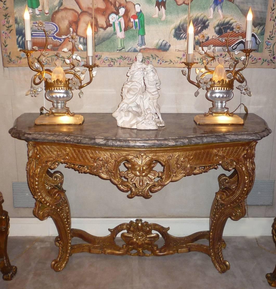 Régence French Regence Period Giltwood Console Table with Marble Top, circa 1730