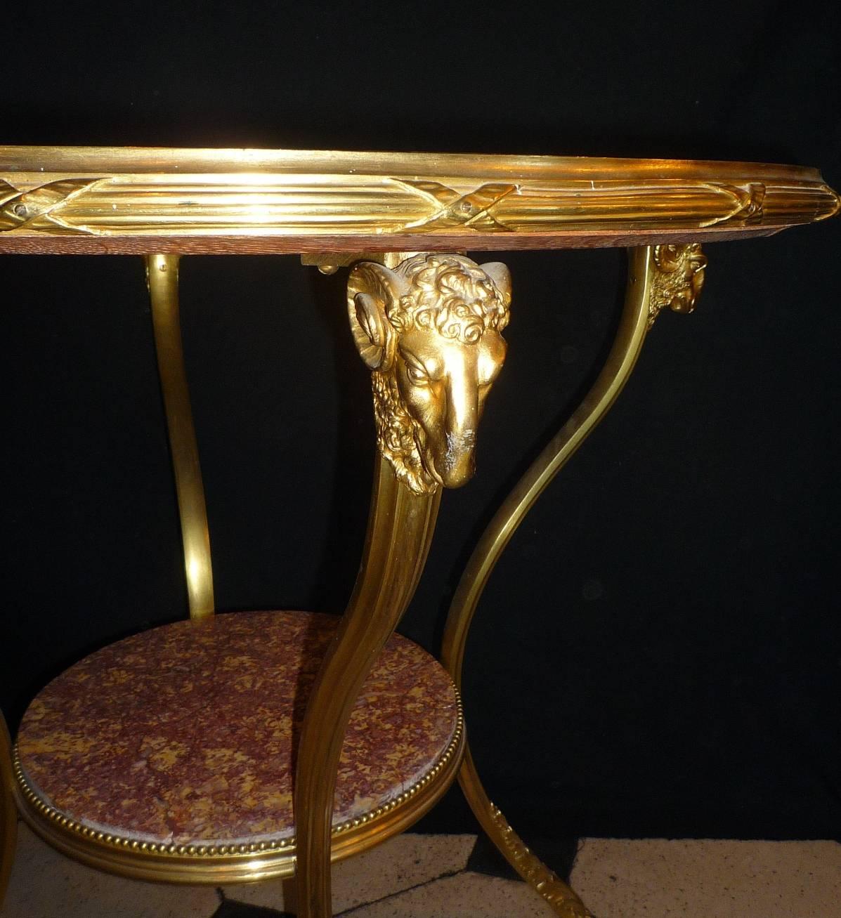Pair of French Louis XVI Style Gilt Bronze and Marble Tops Gueridons, circa 1880 1