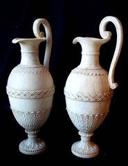Pair of Large French Neoclassical Directoire Period Carved Alabaster Amphorae