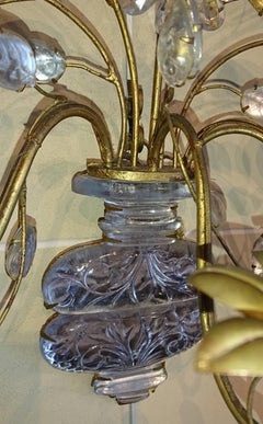 Pair of French Large Three-Arms Crystal Wall-Lights by Maison Baguès, circa 1950