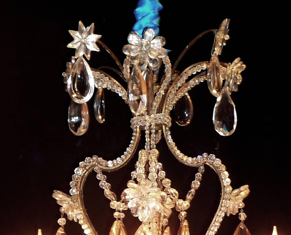 Large French Gilt Bronze Metal and Crystal Chandelier, Maison Baguès, circa 1940 In Good Condition In Paris, FR