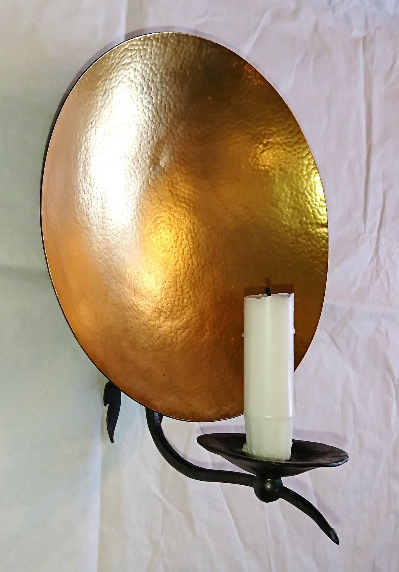 Modern Pair of Wrought and Parcel-Gilt Iron Wall Sconces by Hervé Van Der Straeten For Sale