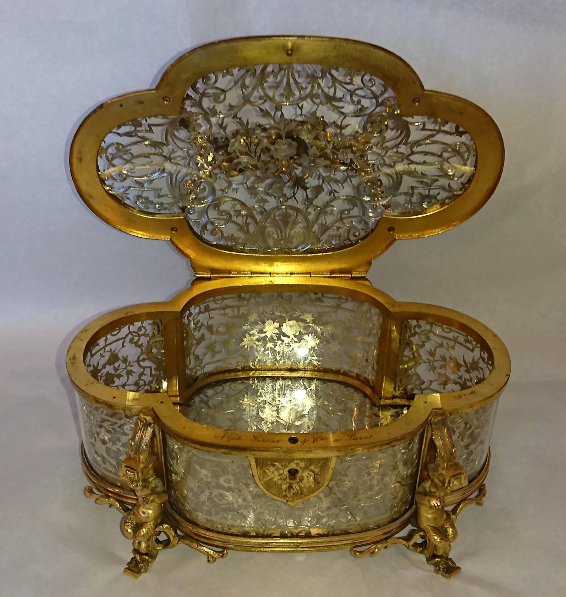 Rococo Revival Gilt Bronze and Silver Filigree Jewelry Casket, Alphonse Giroux & Cie, Paris For Sale