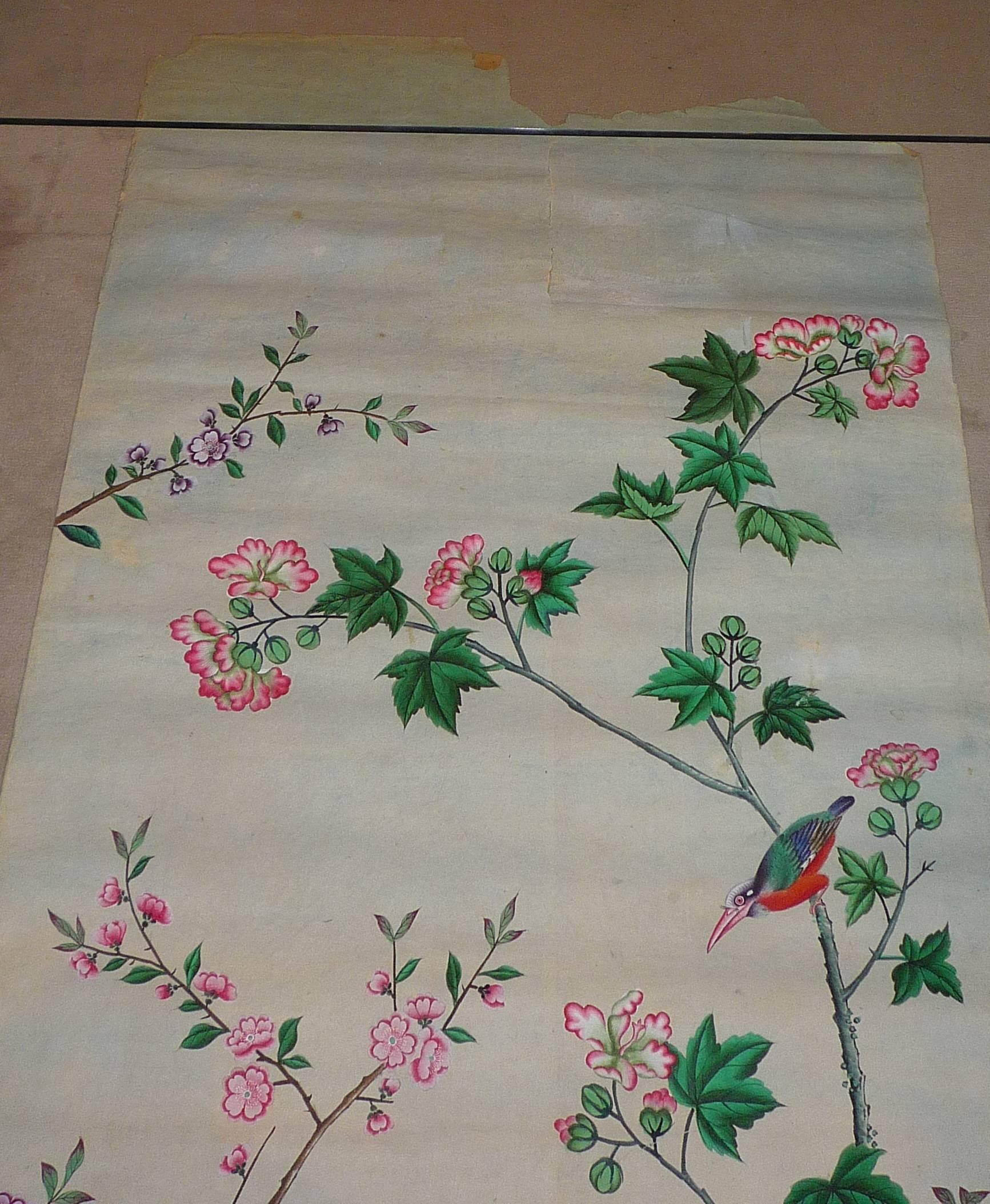 18th Century Rare Set of Nine Chinese Export Wallpapers on Paper, circa 1750 For Sale 5