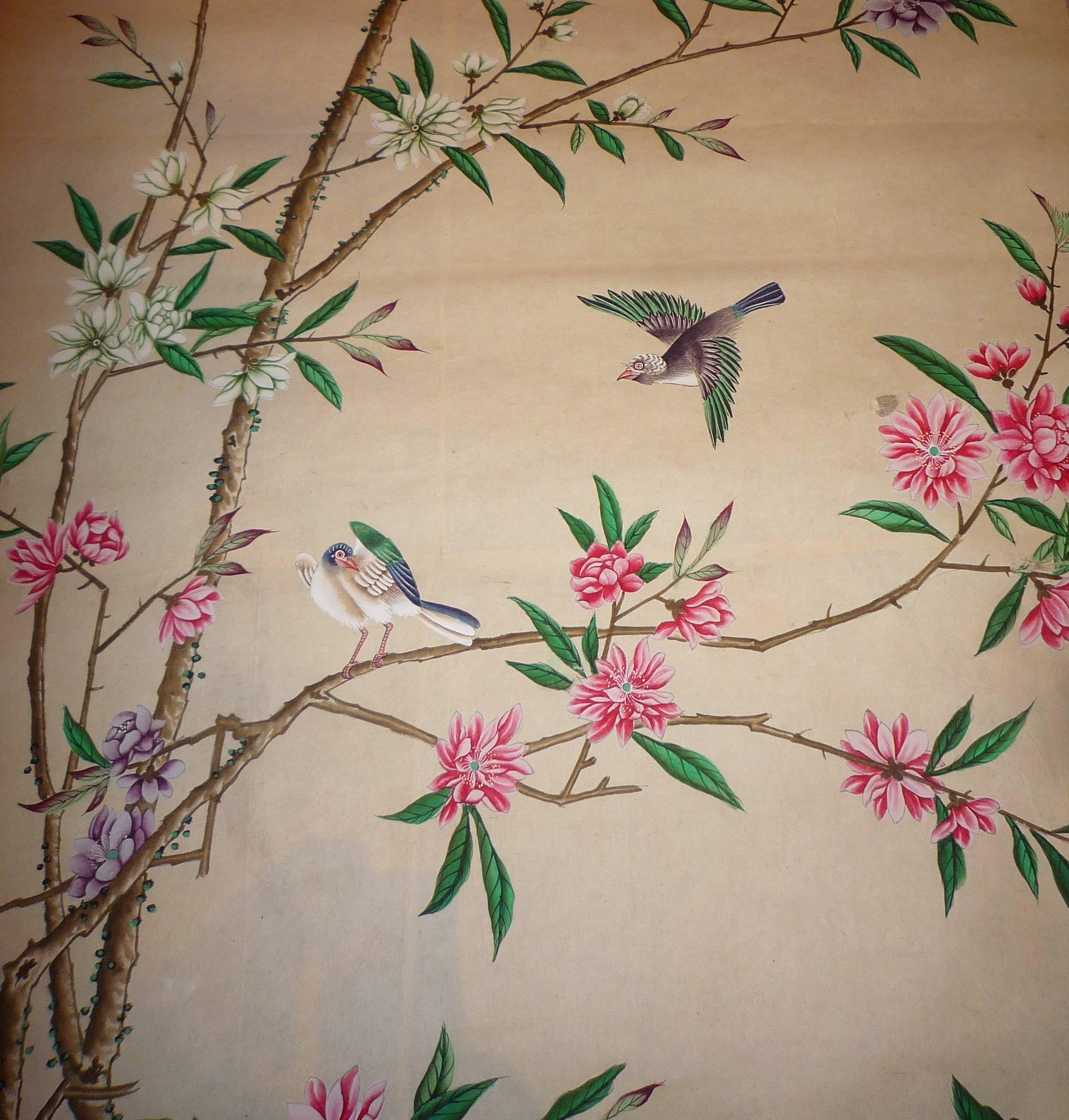 18th Century Rare Set of Nine Chinese Export Wallpapers on Paper, circa 1750 For Sale 1