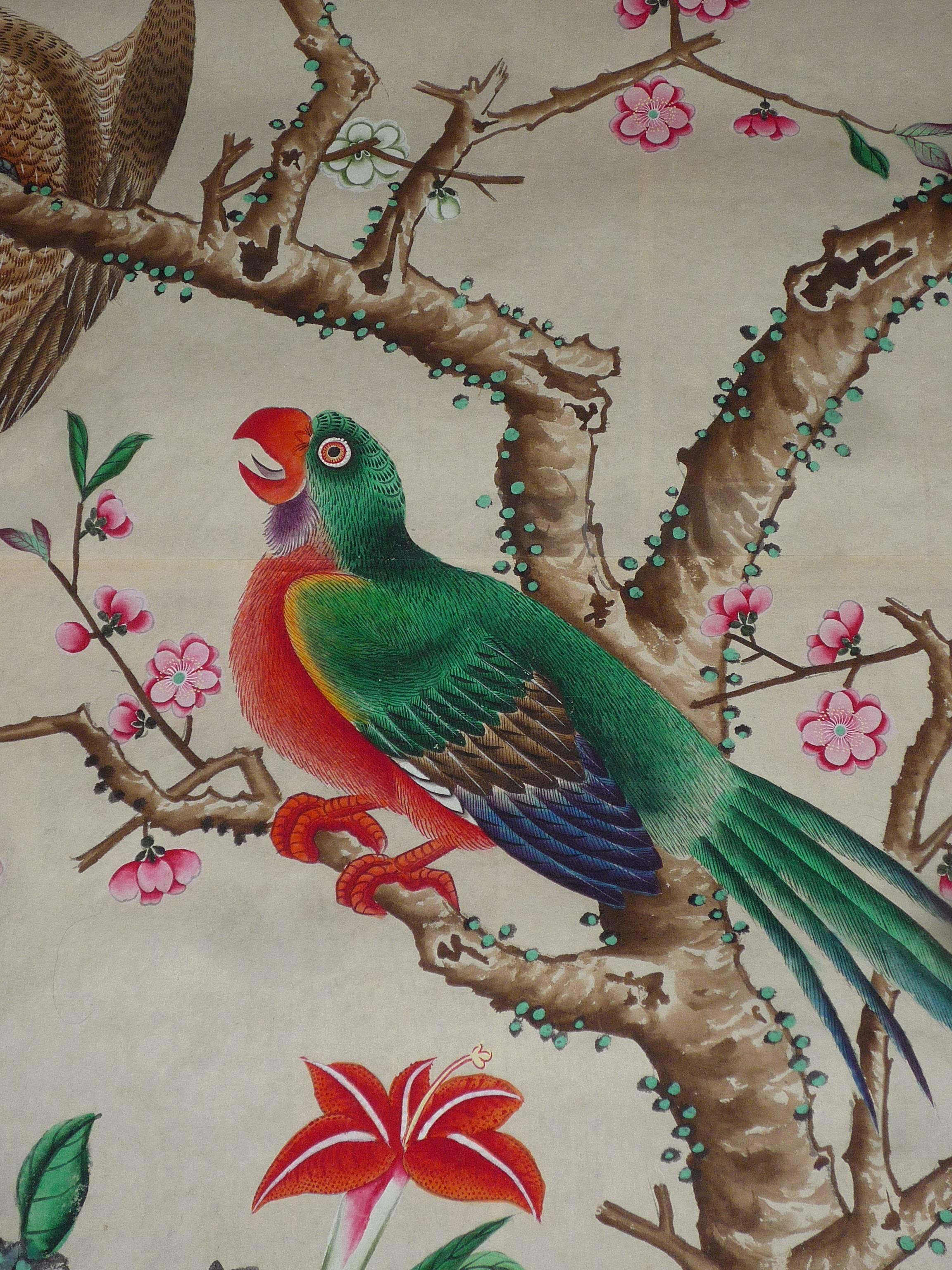 18th Century Rare Set of Nine Chinese Export Wallpapers on Paper, circa 1750 For Sale 4