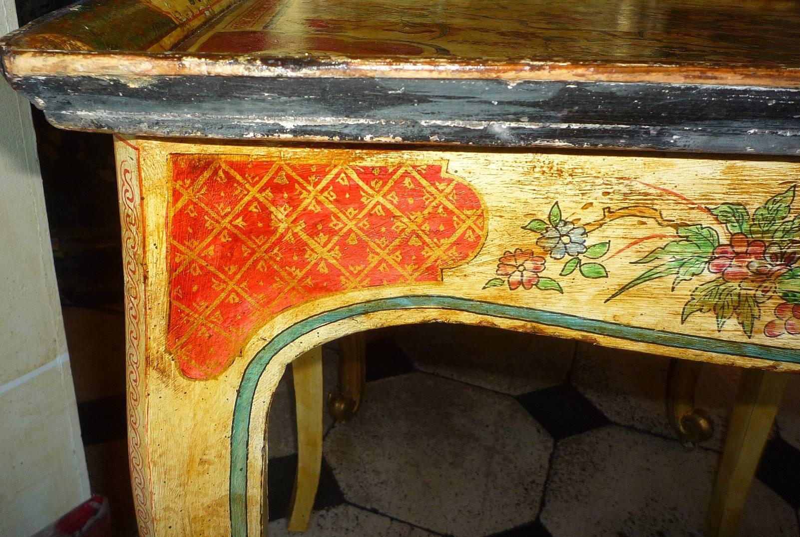 Wood 1950s Side Table with a 18th Century Venetian Painted Top For Sale