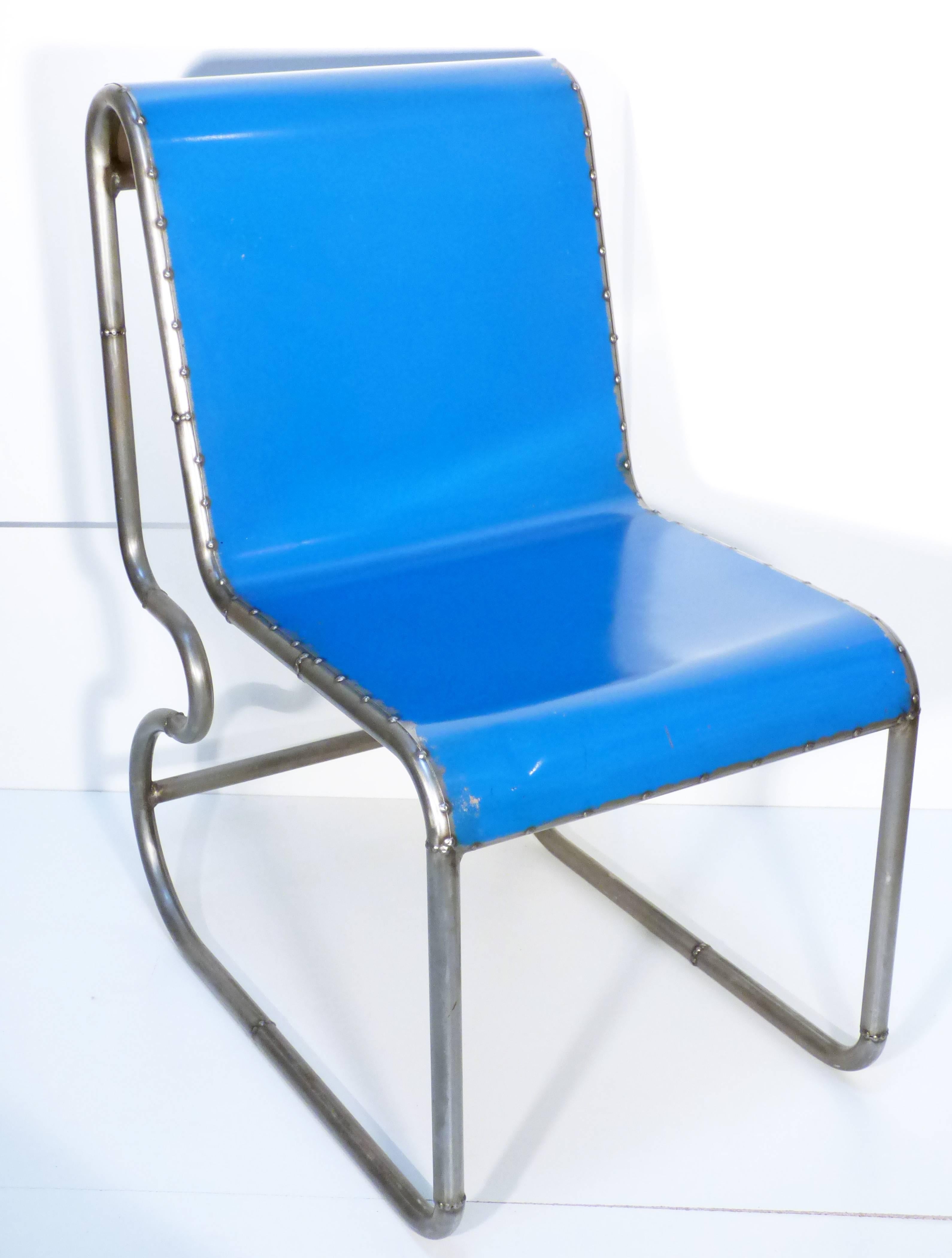 Mid-20th Century American Reclaimed Steel Blue Chair in Industrial Design, Office or Desk Chair  For Sale