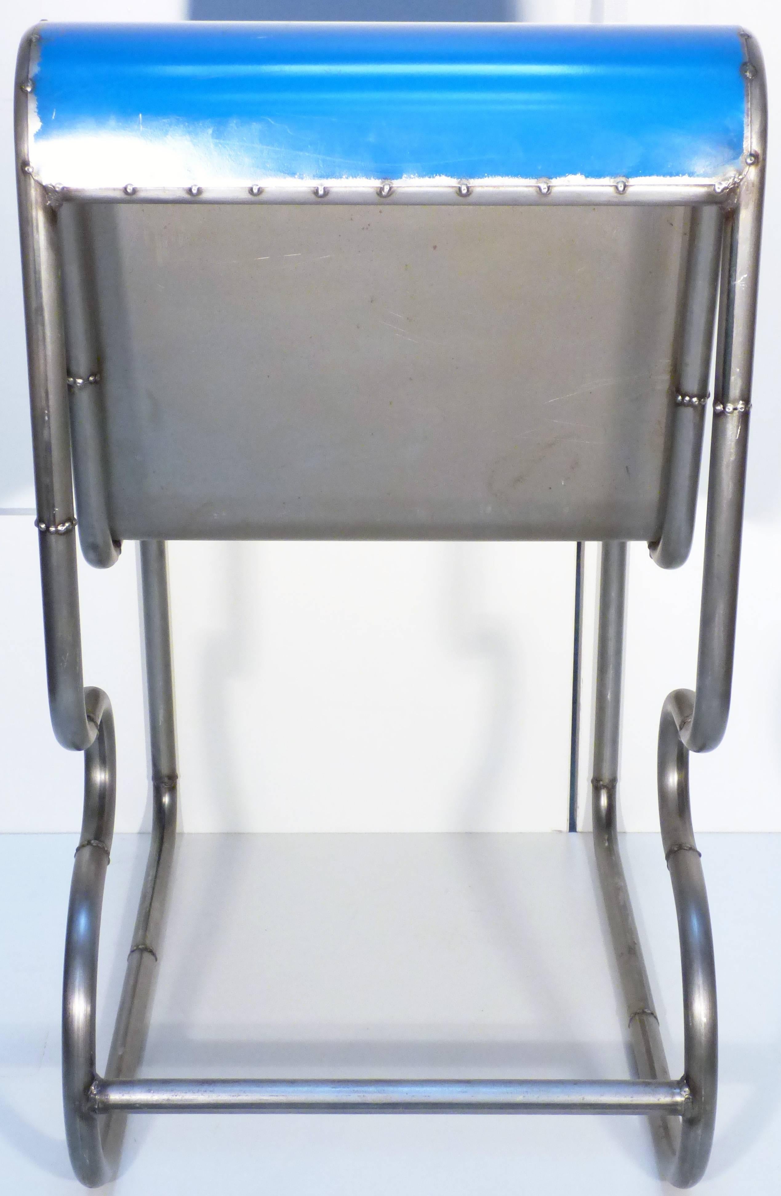 Sheet Metal American Reclaimed Steel Blue Chair in Industrial Design, Office or Desk Chair  For Sale