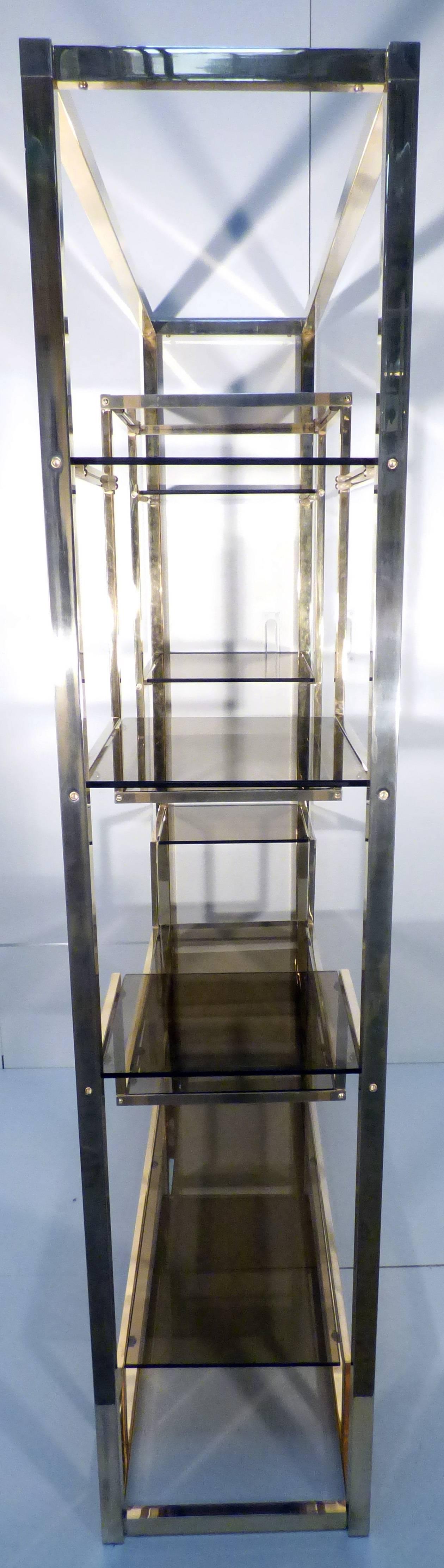 Mid-Century Modern Etagere Brass and Glass Room Divider by Romeo Rega from Italy - Shelve For Sale