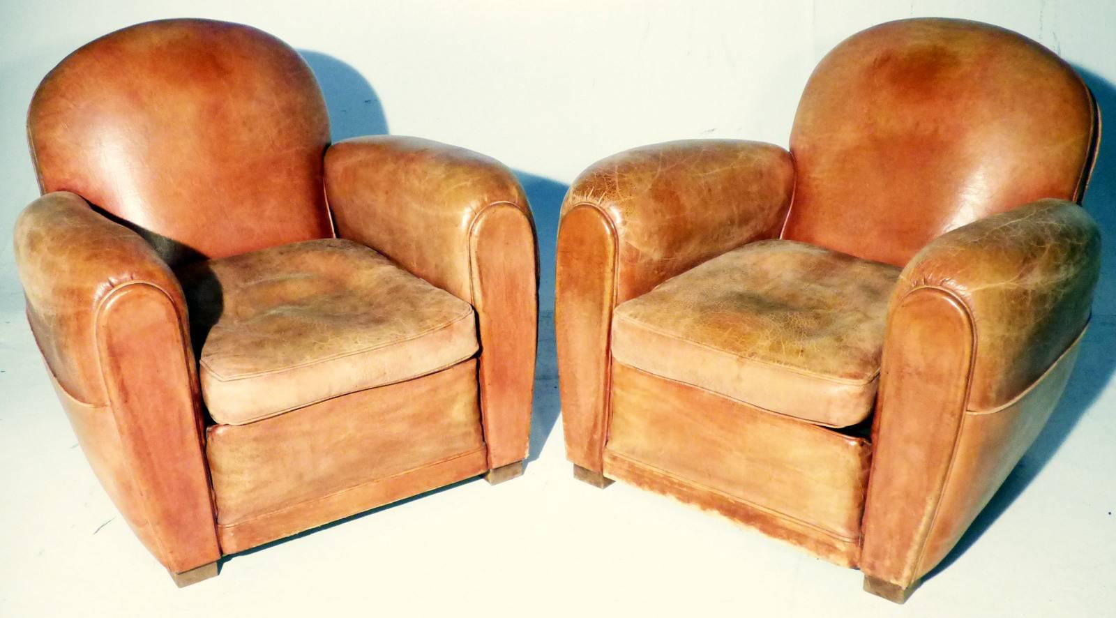 Pair of French Leather Club Chairs from 1930s 5