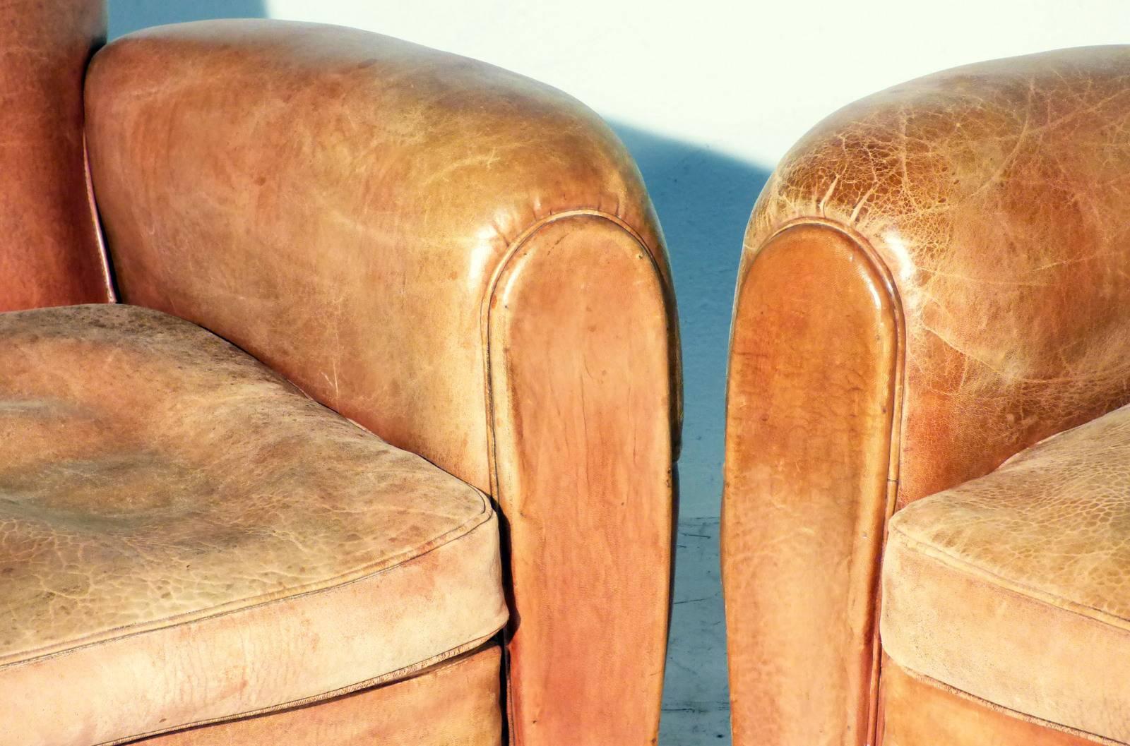 Pair of French Leather Club Chairs from 1930s 1