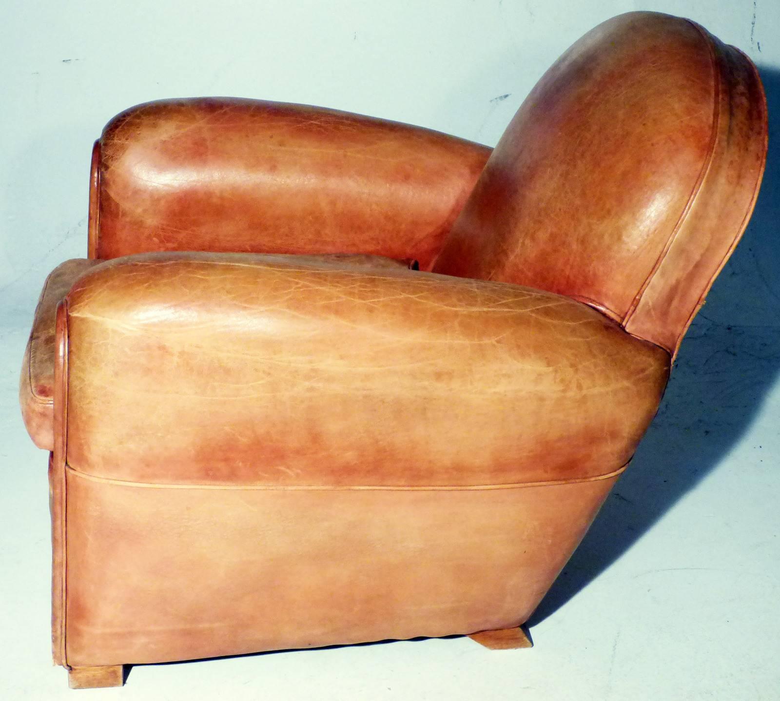 Pair of French Leather Club Chairs from 1930s 3