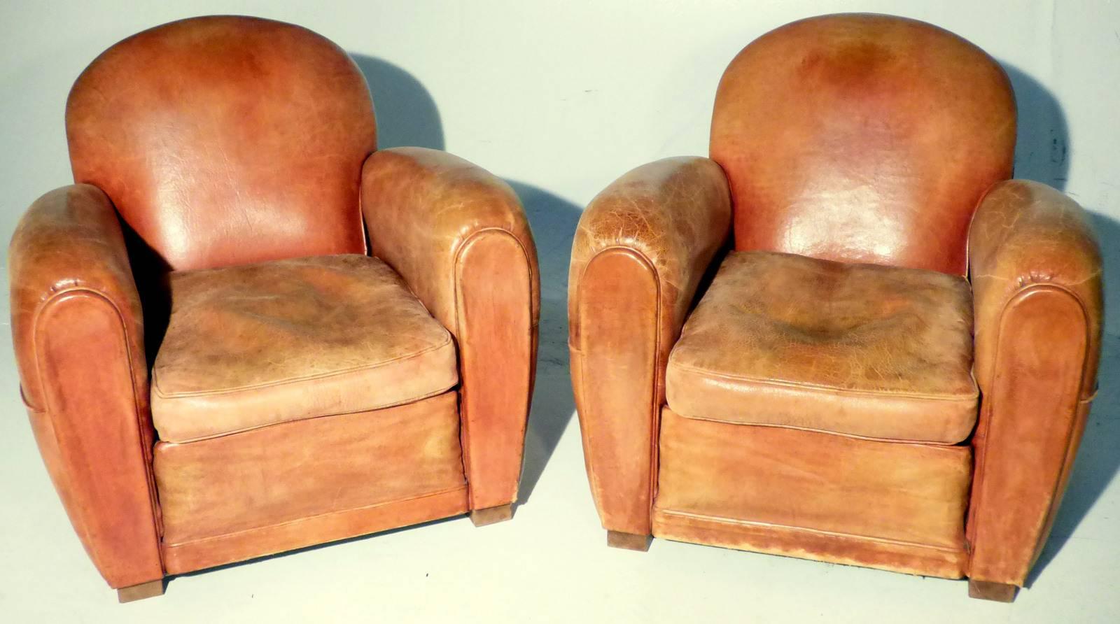 Pair of French Leather Club Chairs from 1930s 4