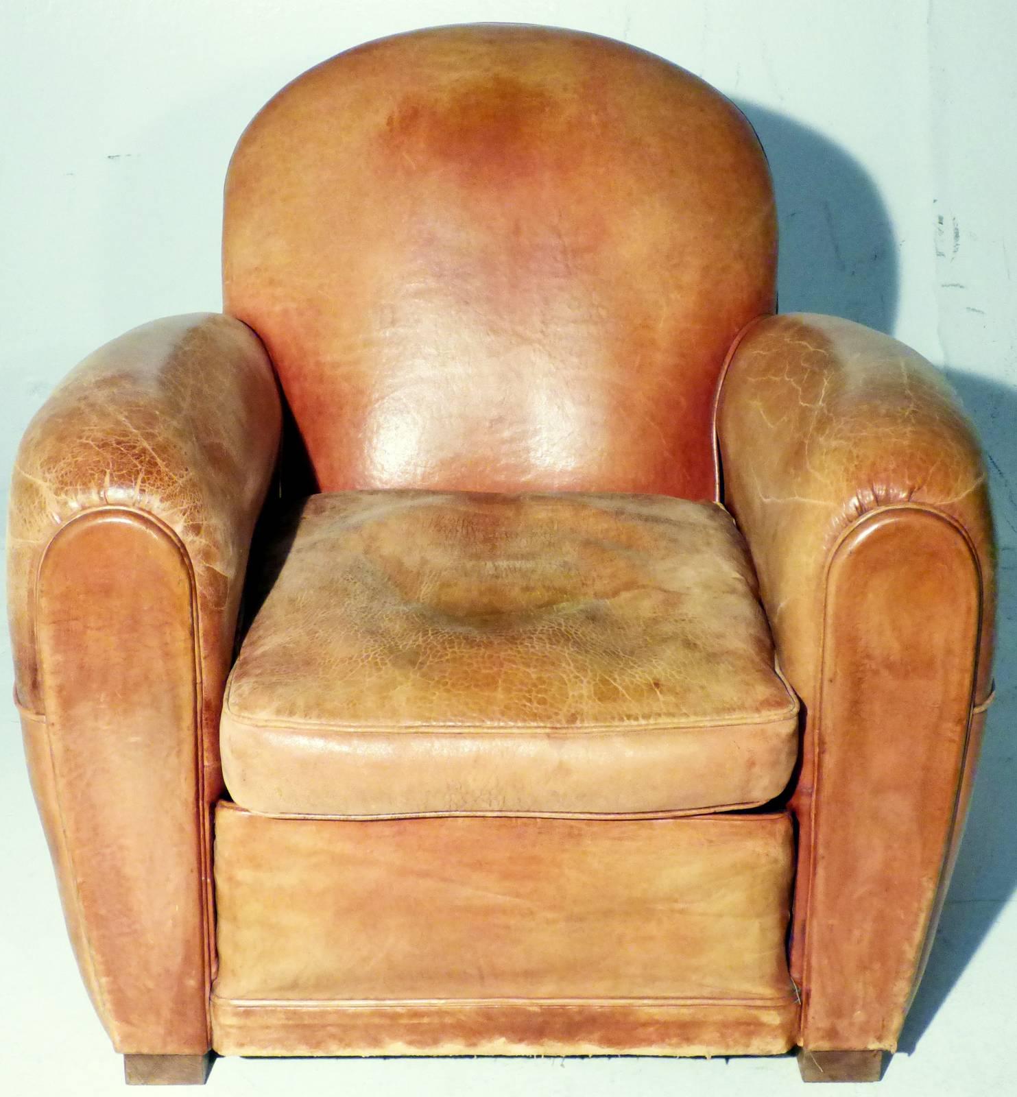 Pair of French Leather Club Chairs from 1930s 2