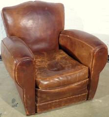 1940s French Mustache Leather Club Chair